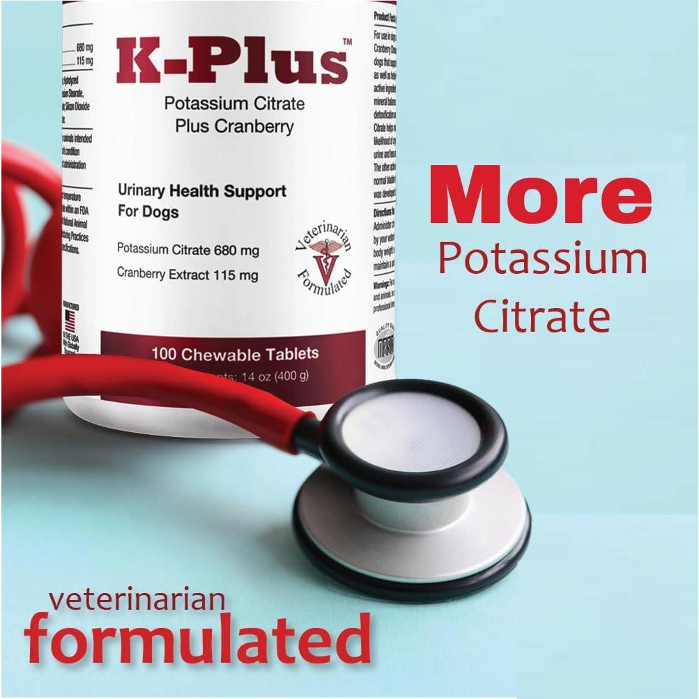 Suplemento K-Plus Citrato de Potasio con Arándano para Perros - 100 Tabletas Masticables