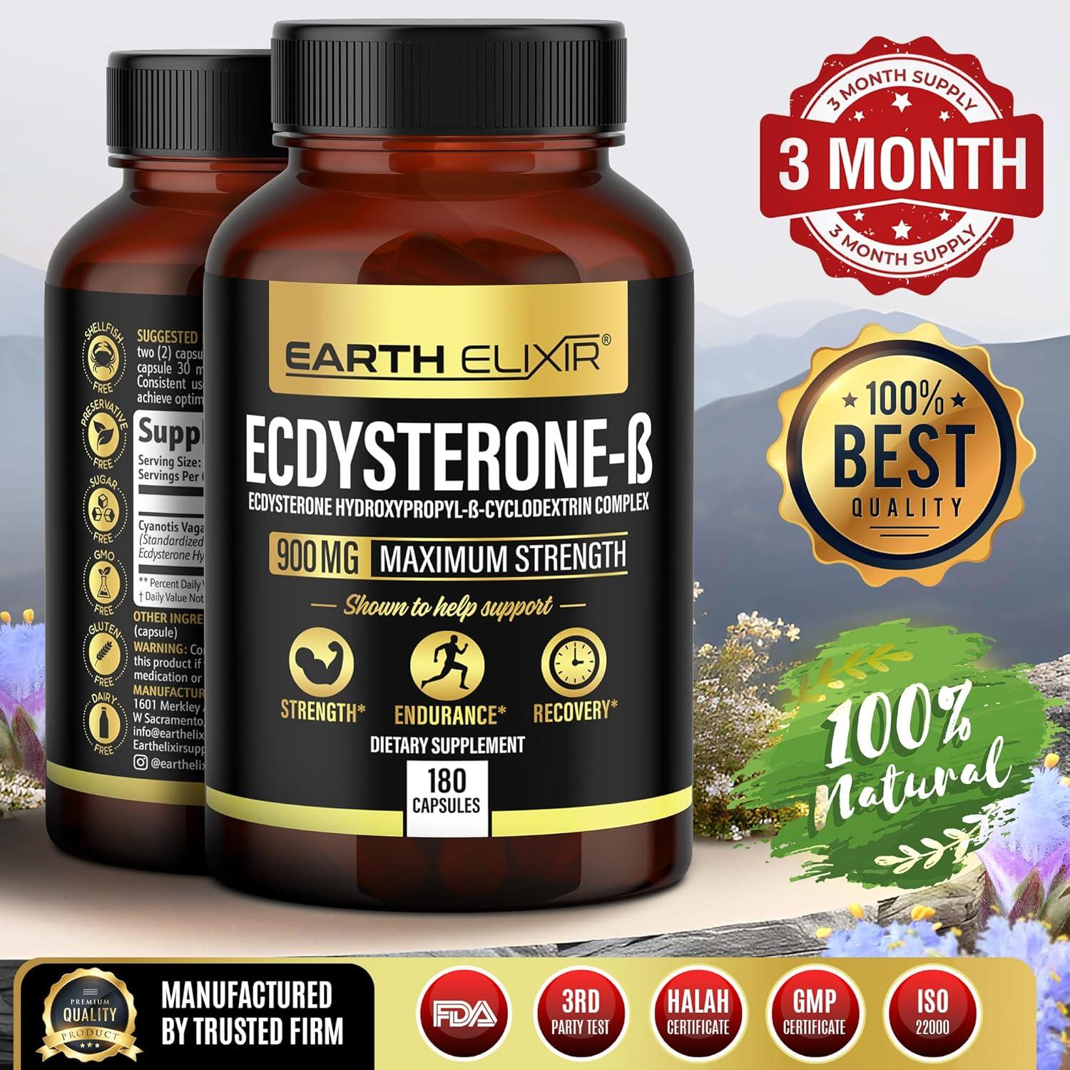 Suplemento de Ecdisterona Earth Elixir 900mg 180 Cápsulas