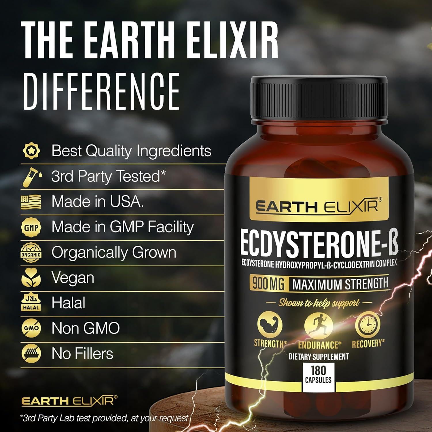 Suplemento de Ecdisterona Earth Elixir 900mg 180 Cápsulas