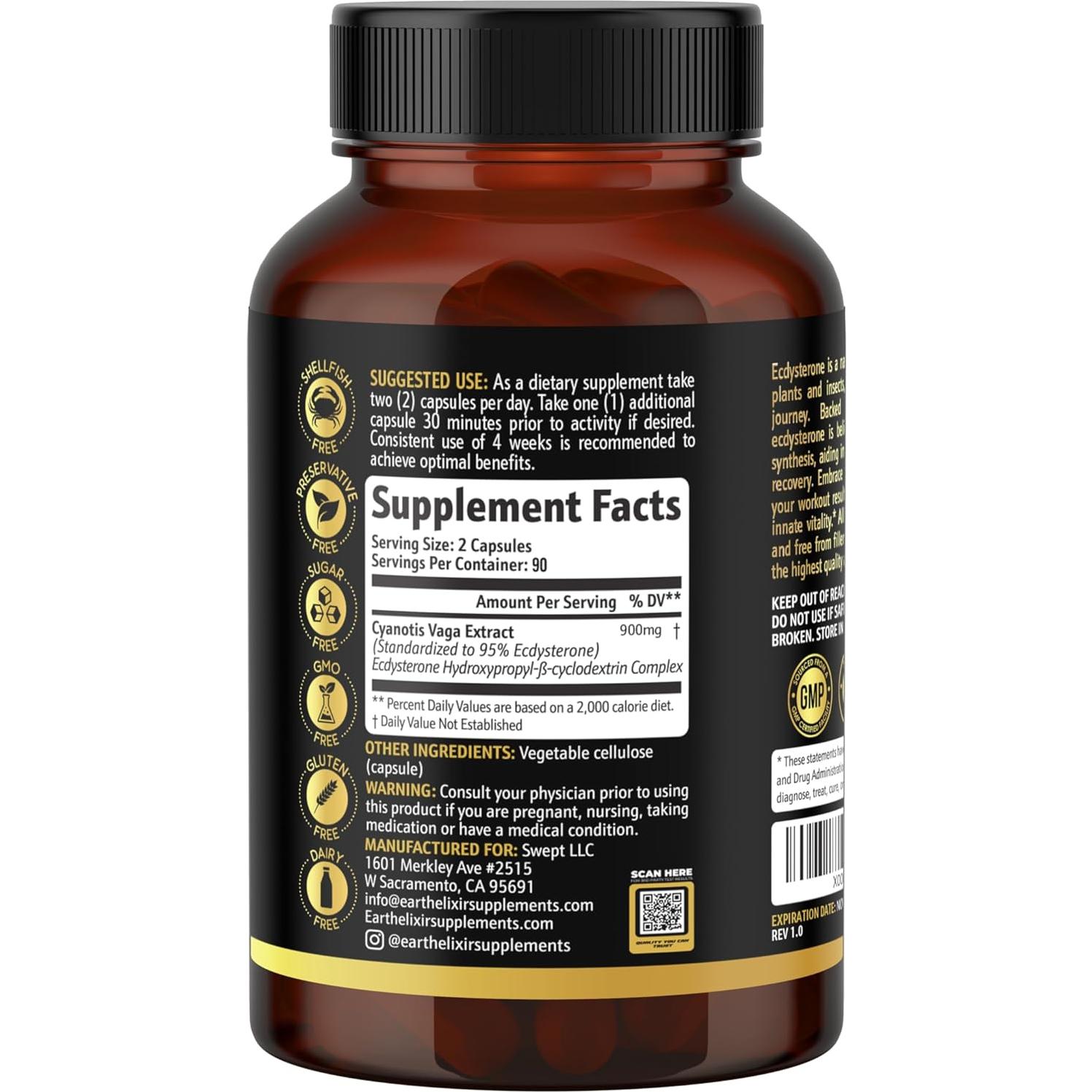 Suplemento de Ecdisterona Earth Elixir 900mg 180 Cápsulas