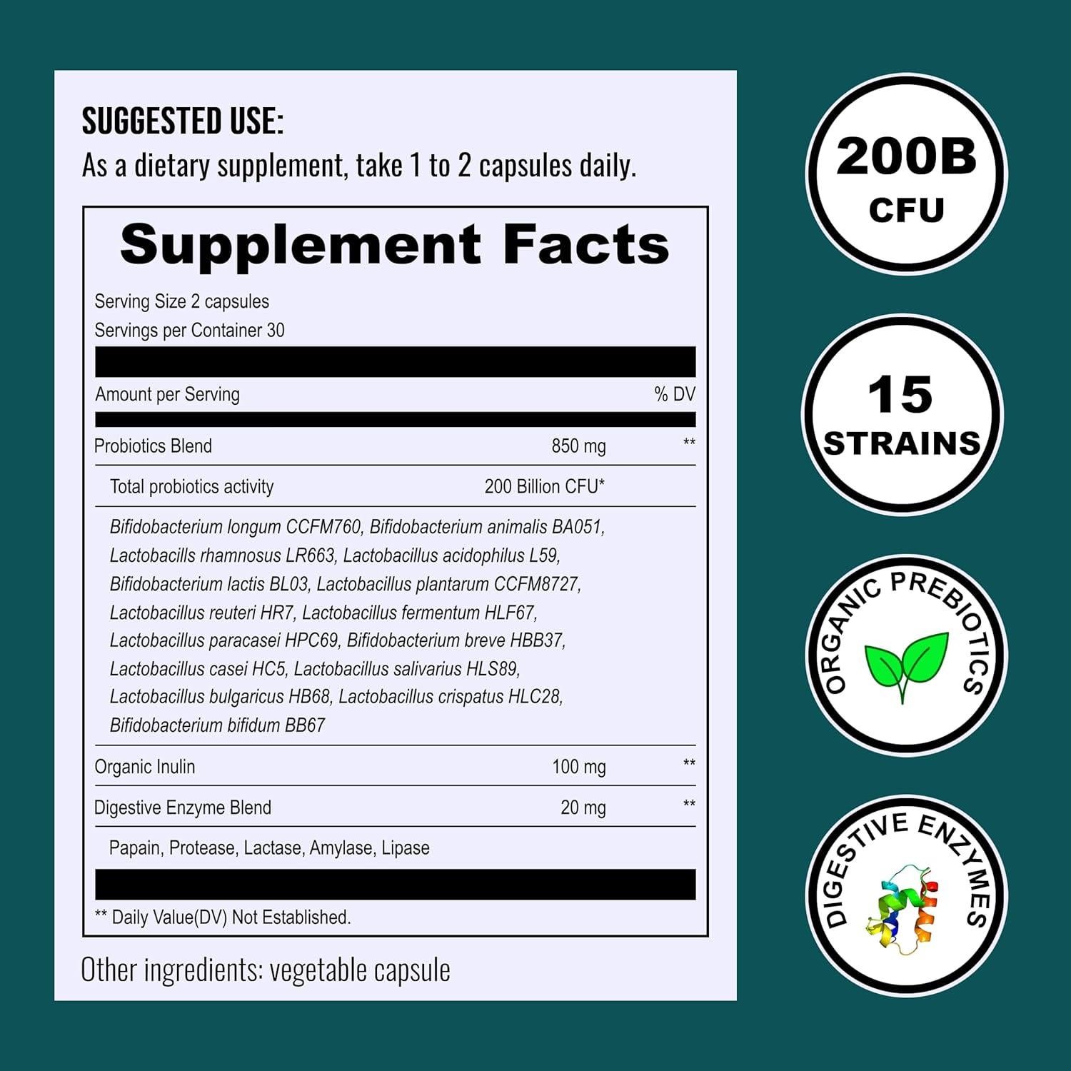 Probioticos UpNourish 200B CFU - 60 Cápsulas Veganas