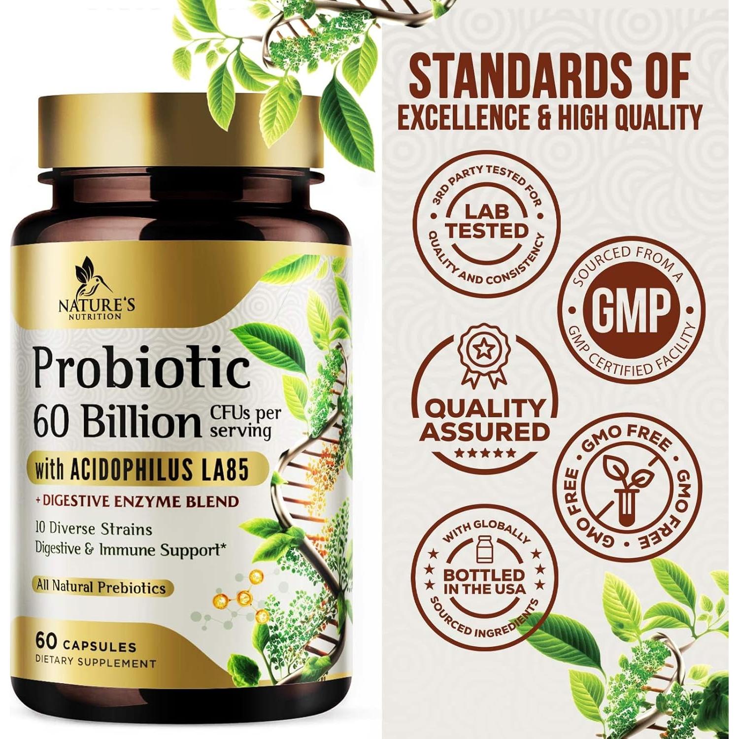 Probioticos Nutrición de la Naturaleza 60 Mil millones CFU 60 Cápsulas