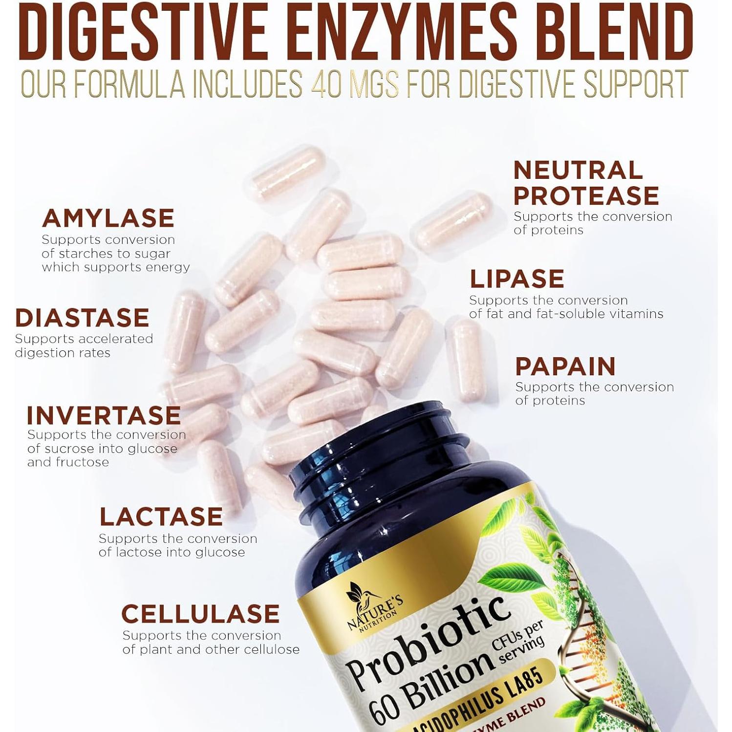 Probioticos Nutrición de la Naturaleza 60 Mil millones CFU 60 Cápsulas