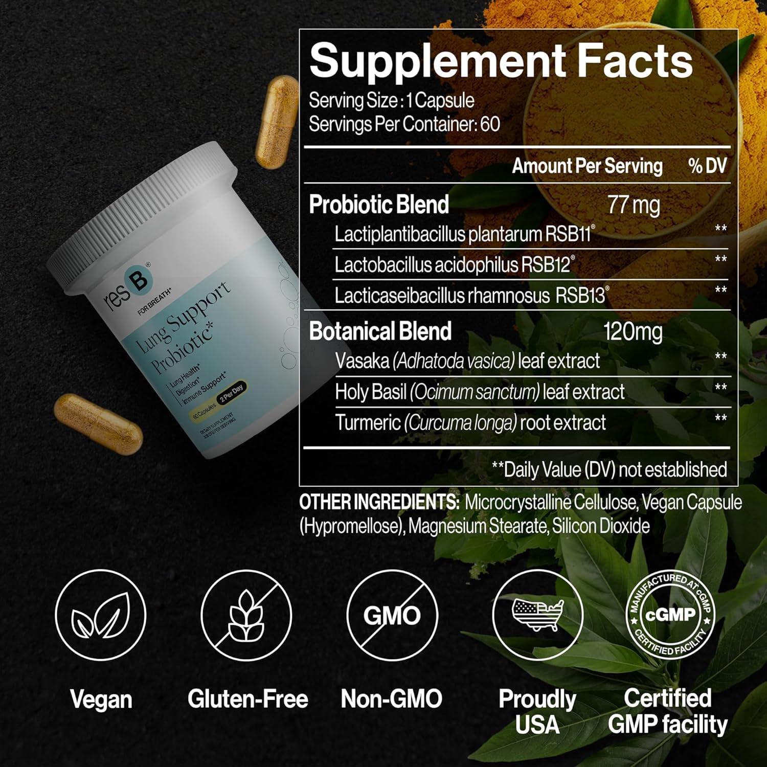 Suplemento Probiótico resB para Soporte Pulmonar - 60 Cápsulas