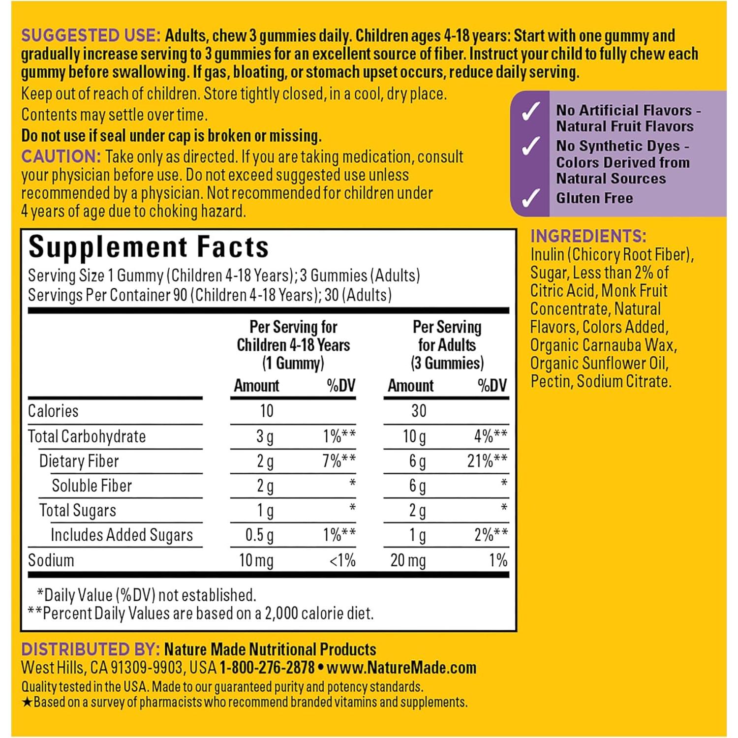 Gomitas de fibra prebiótica Nature Made 90 unidades 6g