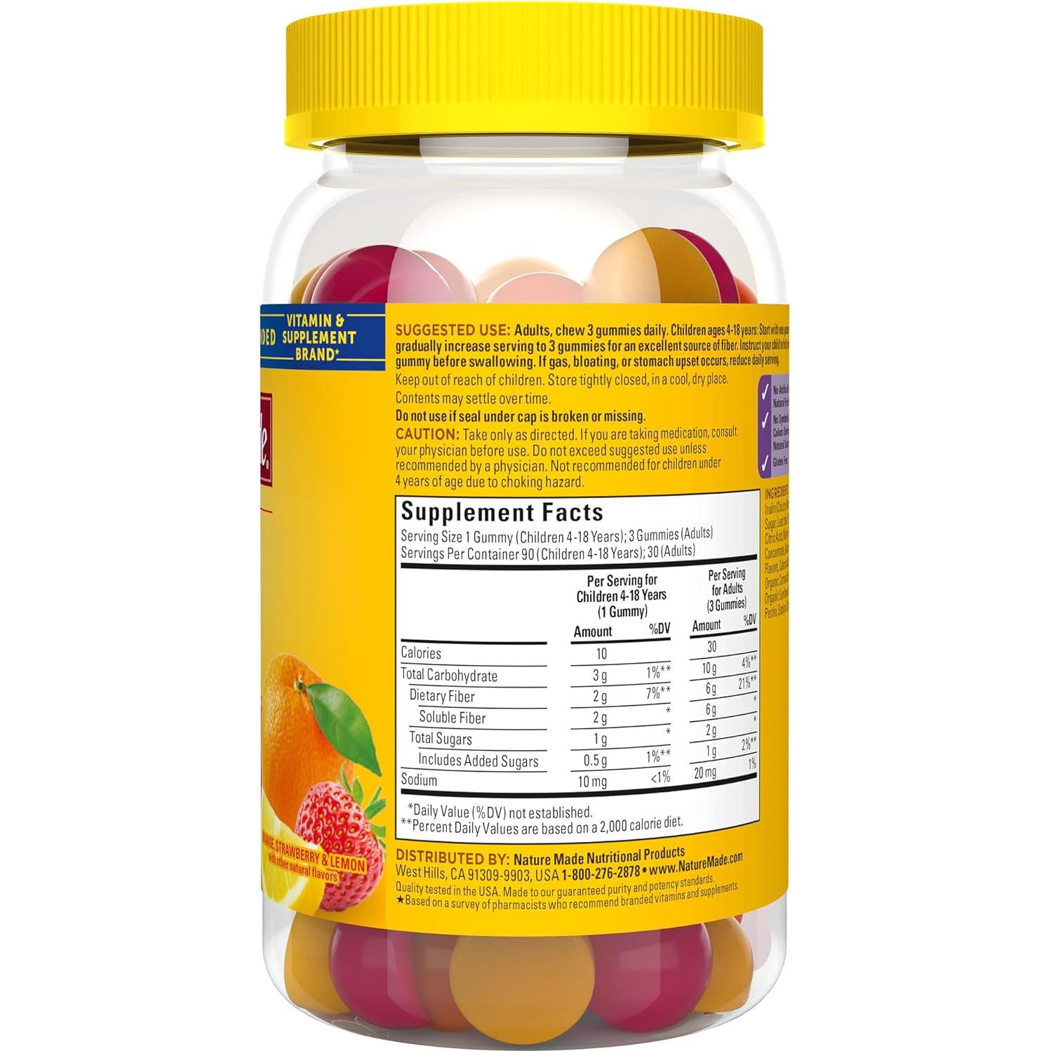 Gomitas de fibra prebiótica Nature Made 90 unidades 6g