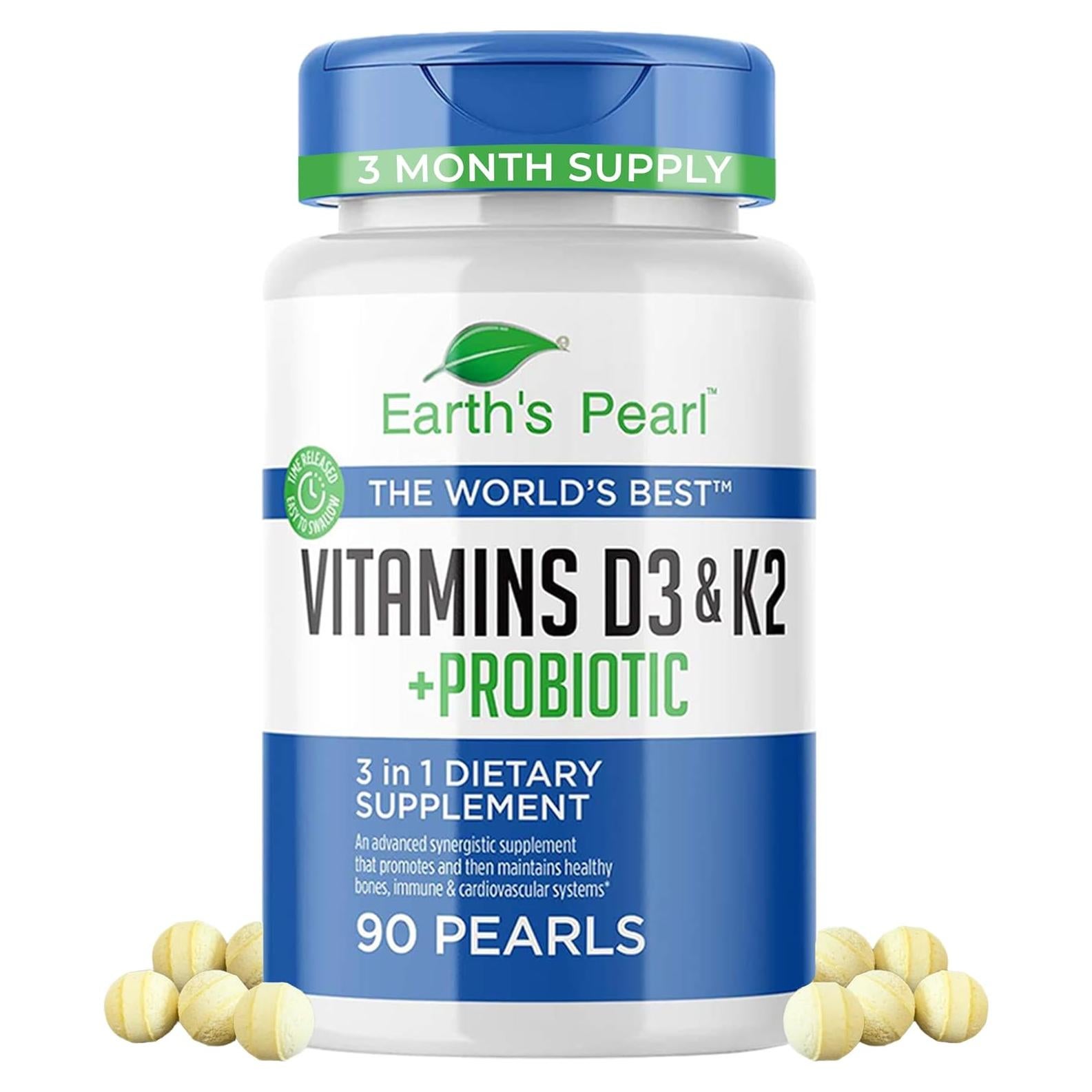 Suplemento Vitamina D3 K2 5000 UI Earth's Pearl 90 Cápsulas
