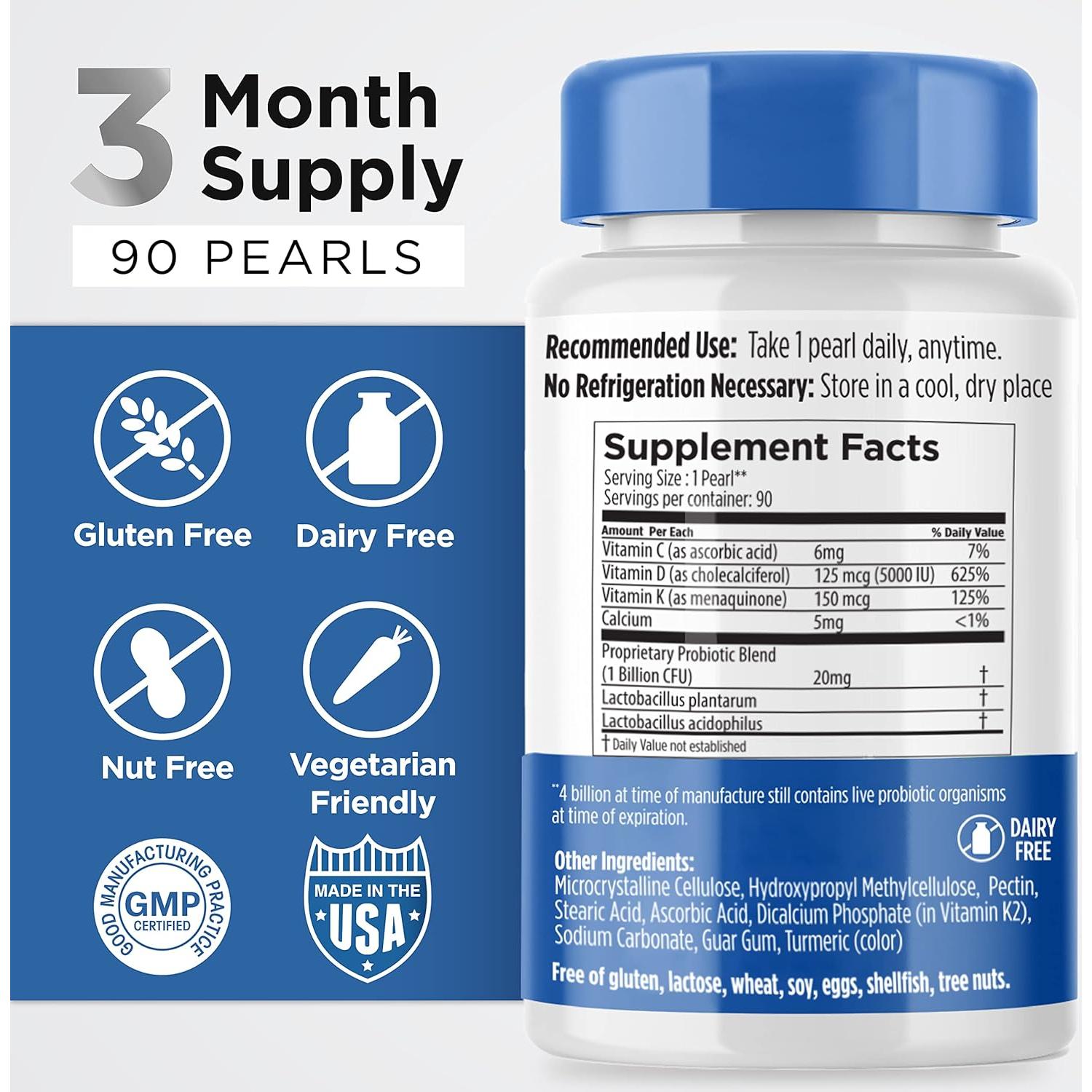 Suplemento Vitamina D3 K2 5000 UI Earth's Pearl 90 Cápsulas