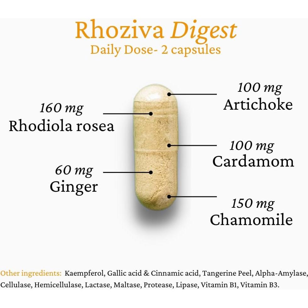 Suplemento Digestivo Rhoziva Digest 60 Cápsulas - Salud Intestinal