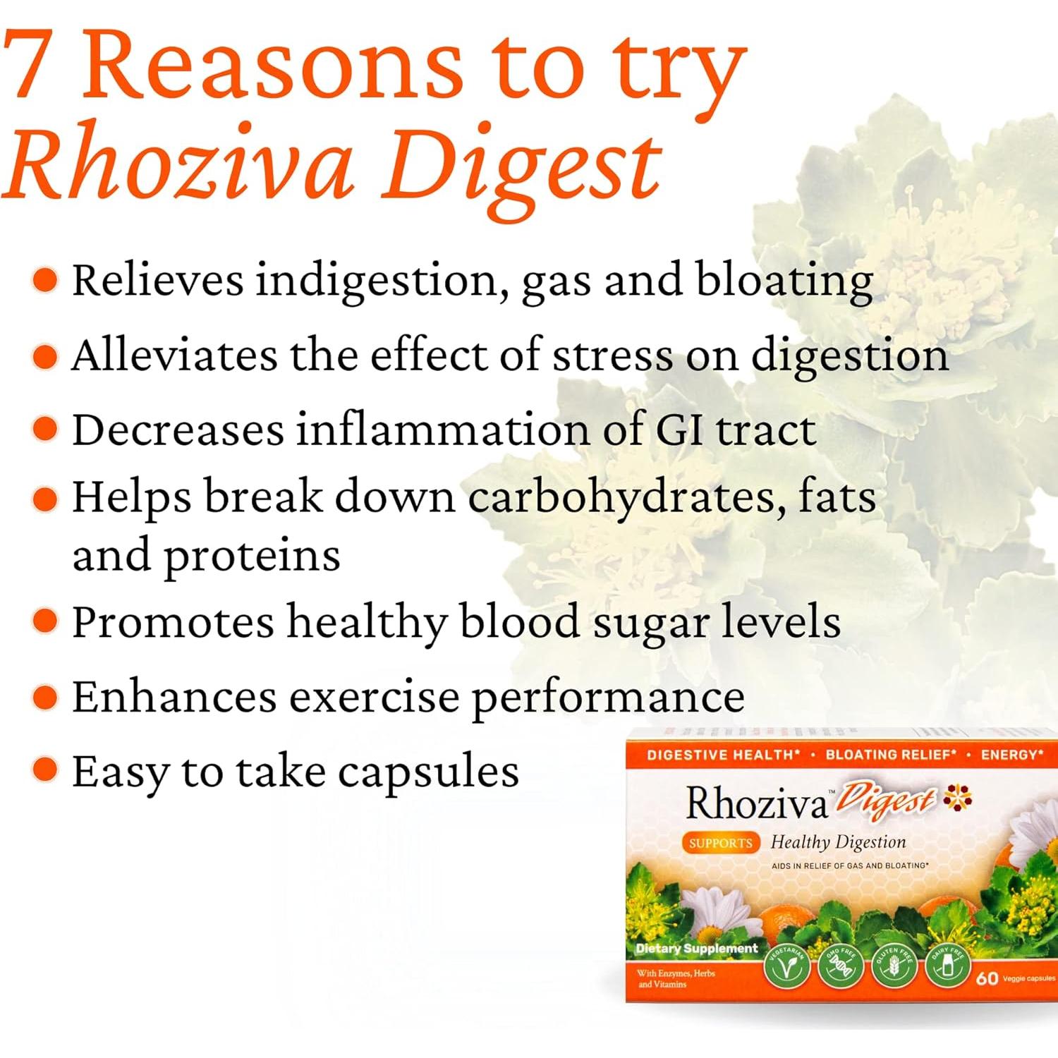 Suplemento Digestivo Rhoziva Digest 60 Cápsulas - Salud Intestinal