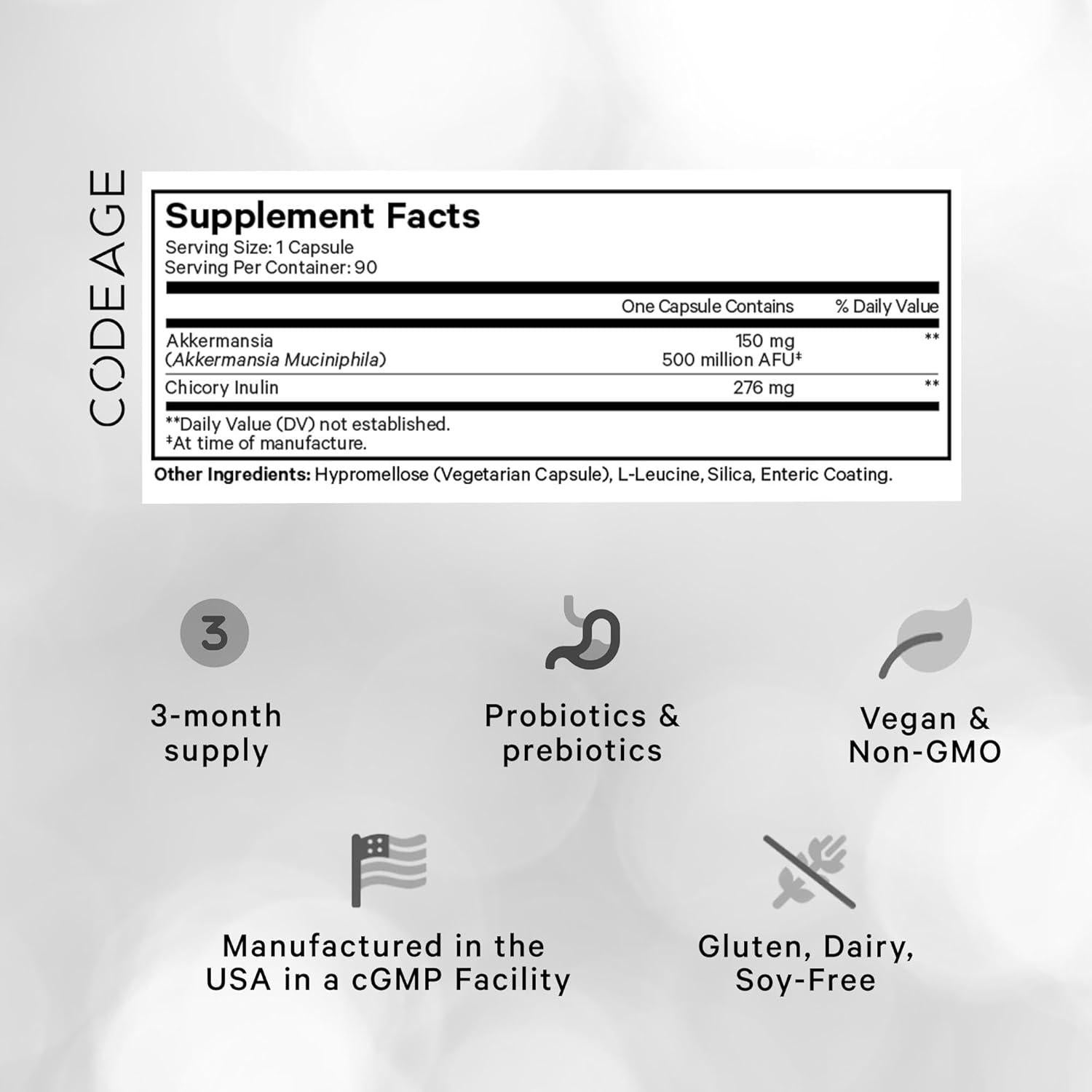 Probiotico Codeage Akkermansia Muciniphila 500M - 90 Cápsulas
