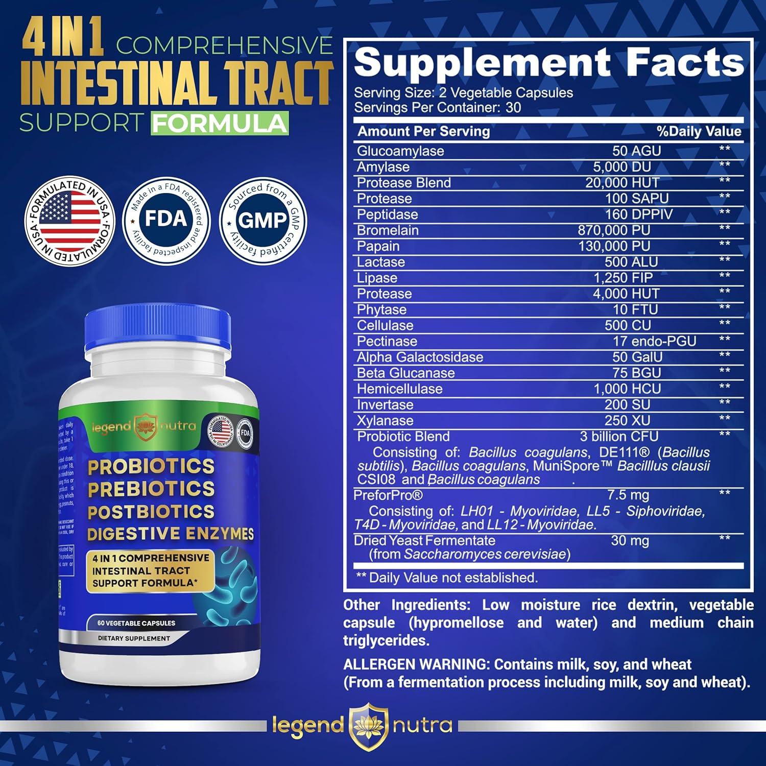 Suplemento Digestivo 4 en 1 Legend Nutra 60 Cápsulas