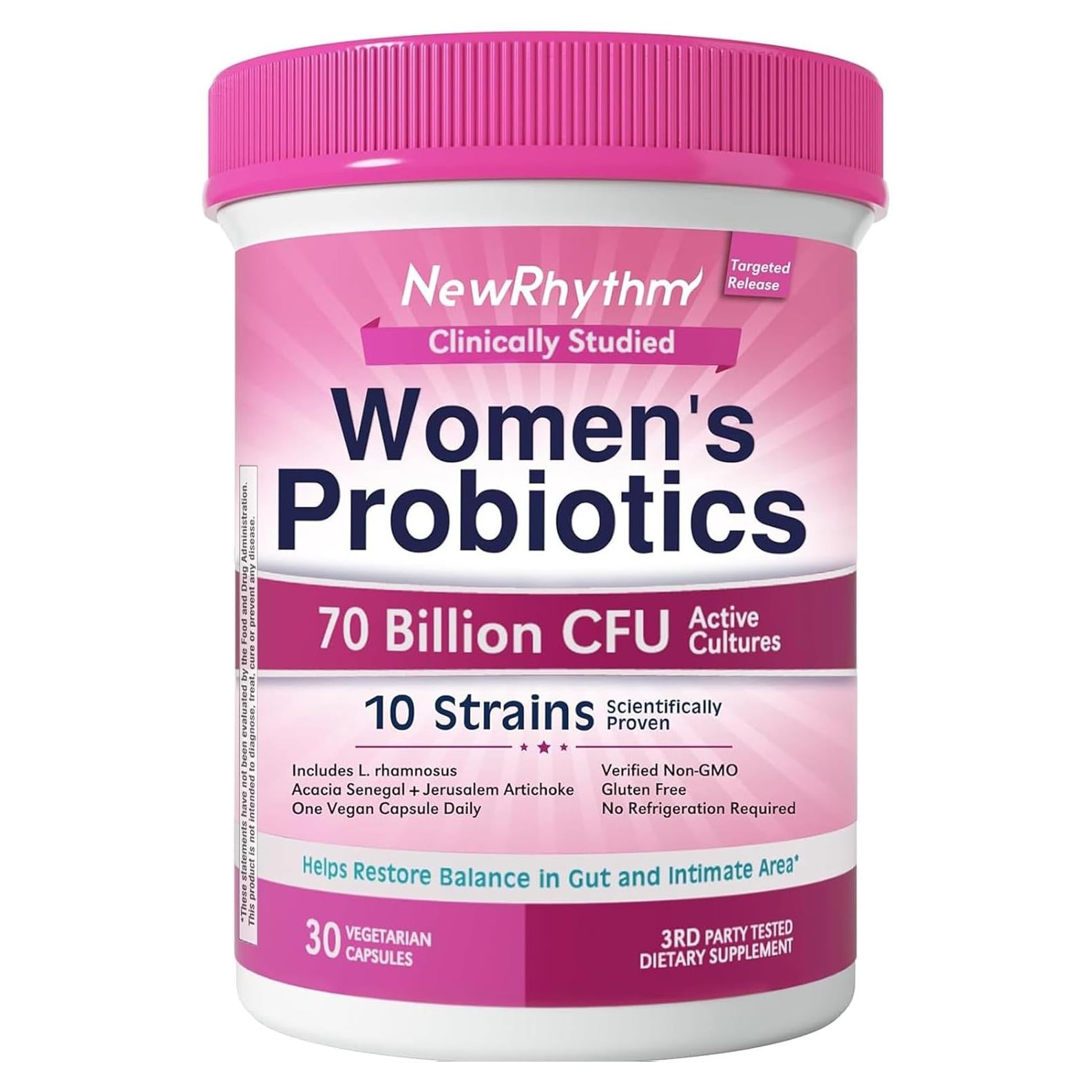 Probioticos para Mujeres NewRhythm 70 Mil Millones CFU 30 Capsulas