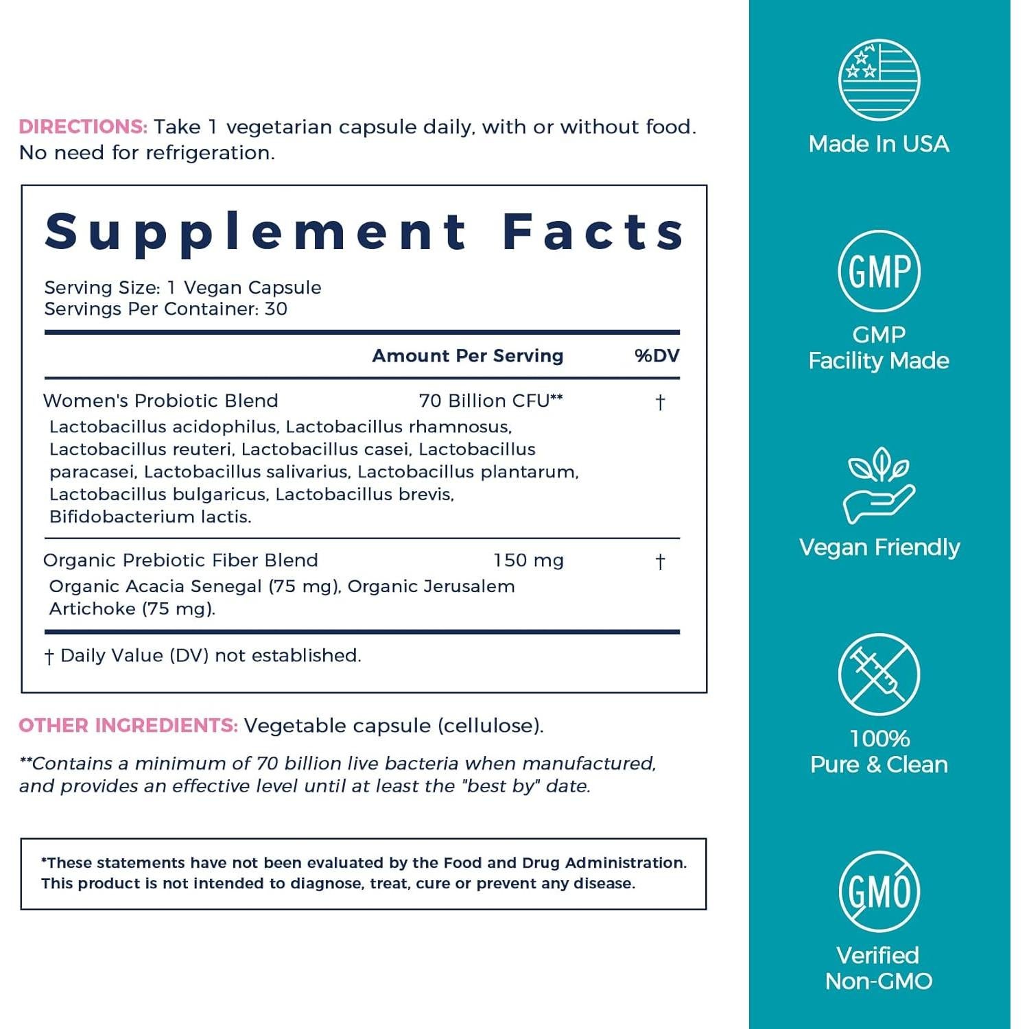 Probioticos para Mujeres NewRhythm 70 Mil Millones CFU 30 Capsulas
