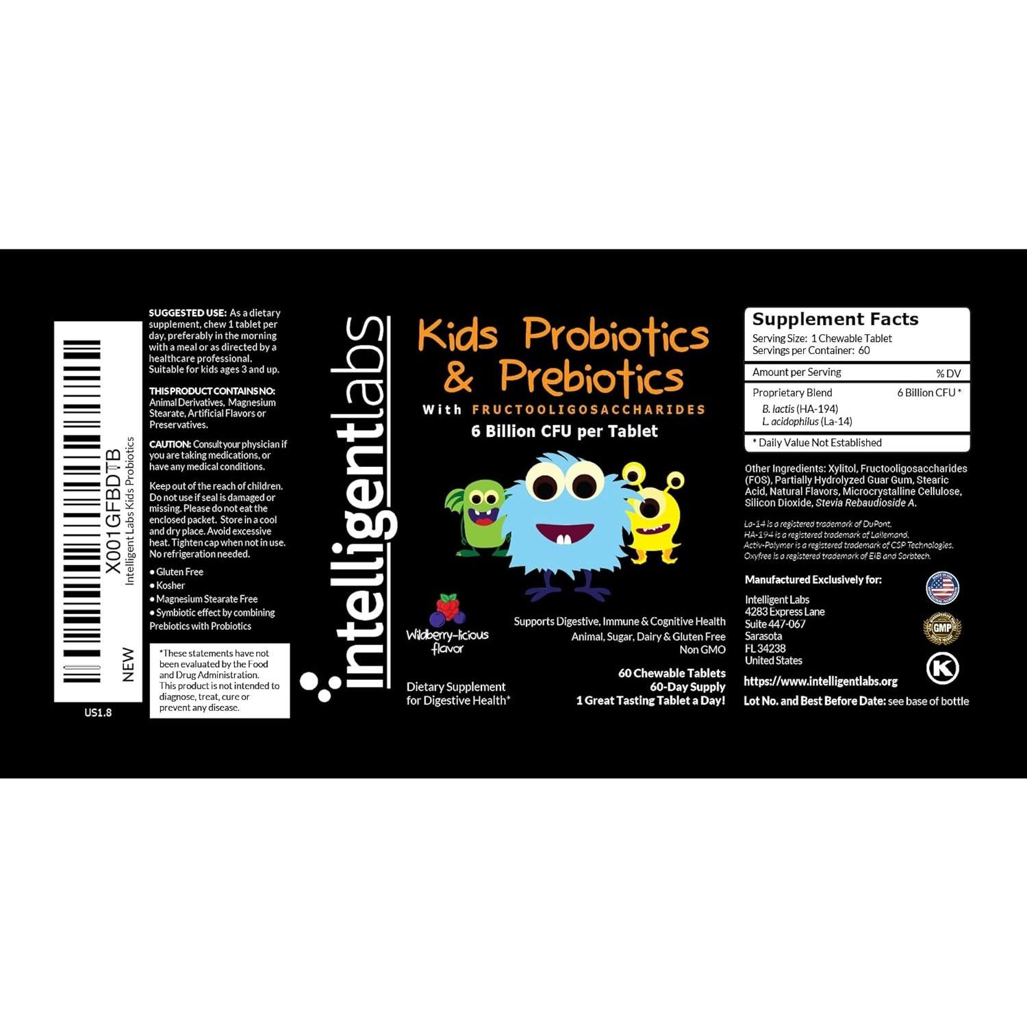 Probioticos para Niños Intelligent Labs 6 Mil Millones CFU 60 Tabletas