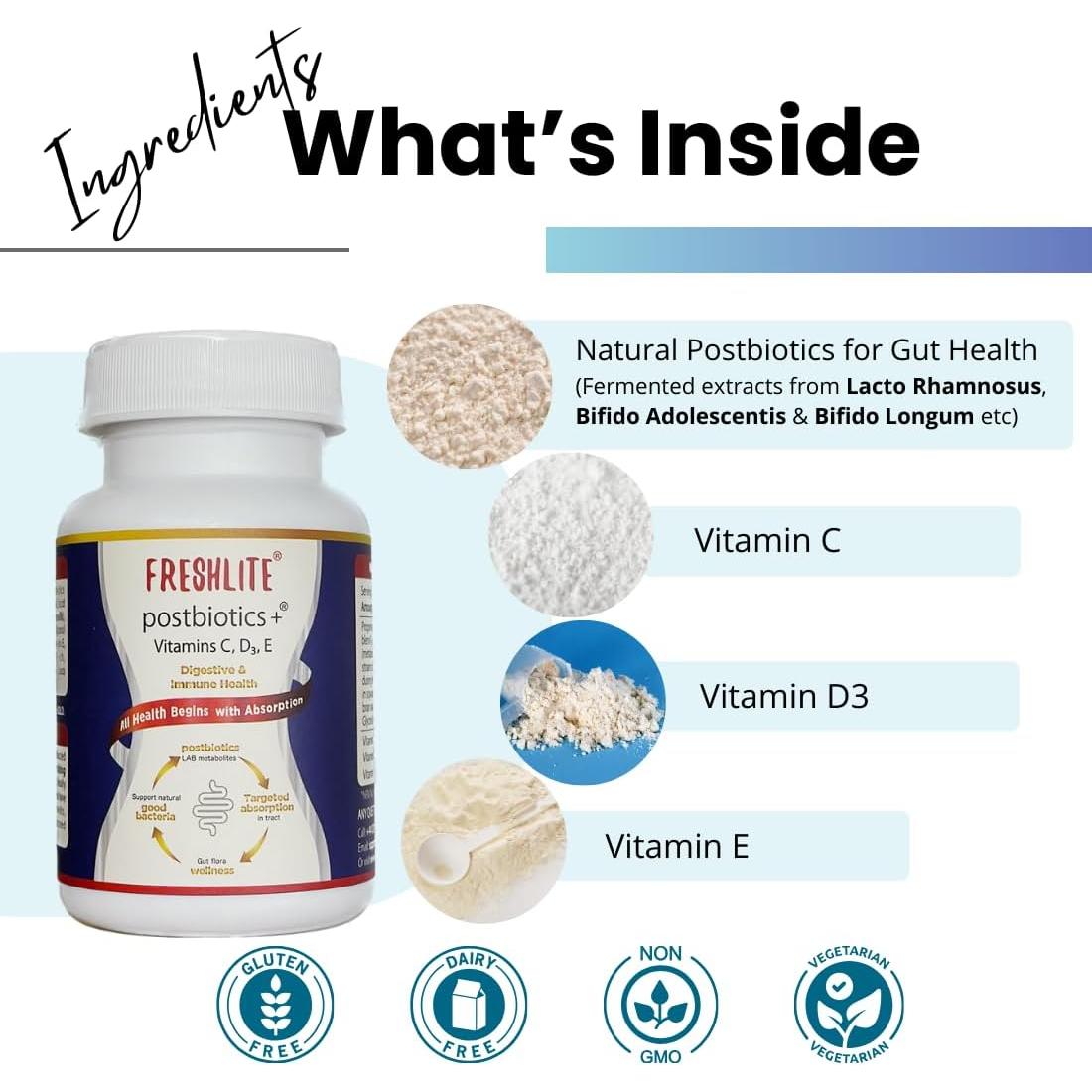 FRESHLITE Postbioticos Veganos para Salud Digestiva 60 Cápsulas