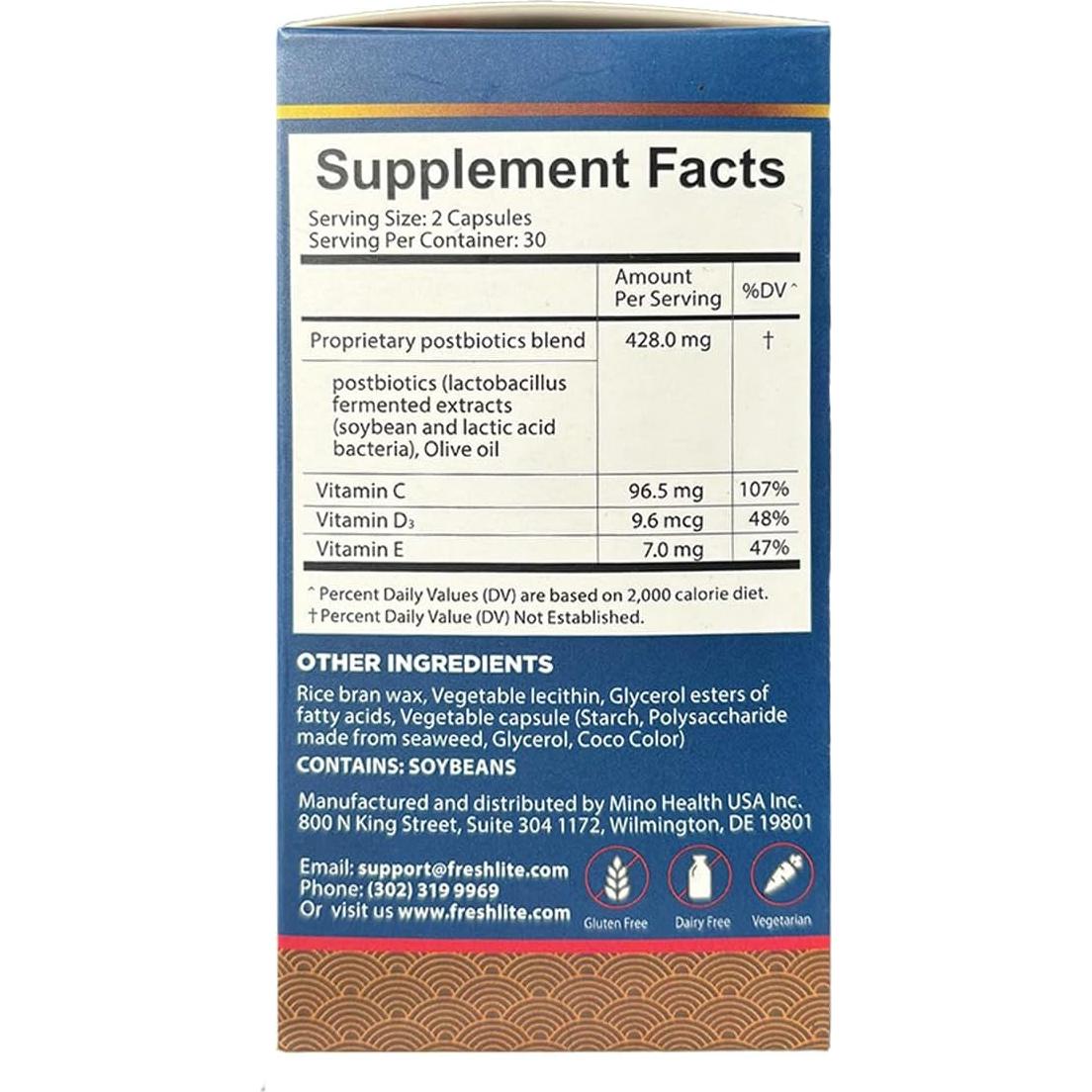 FRESHLITE Postbioticos Veganos para Salud Digestiva 60 Cápsulas