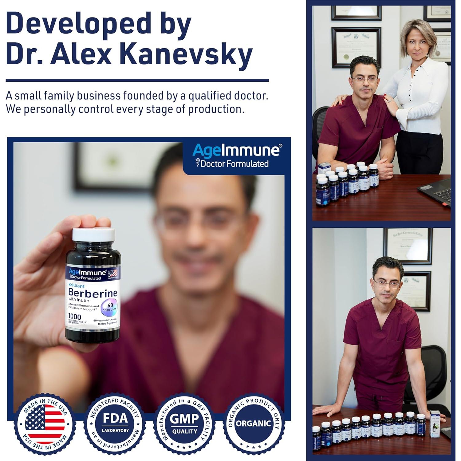 Suplemento de Berberina AgeImmune 1000mg con Inulina 120 Cápsulas