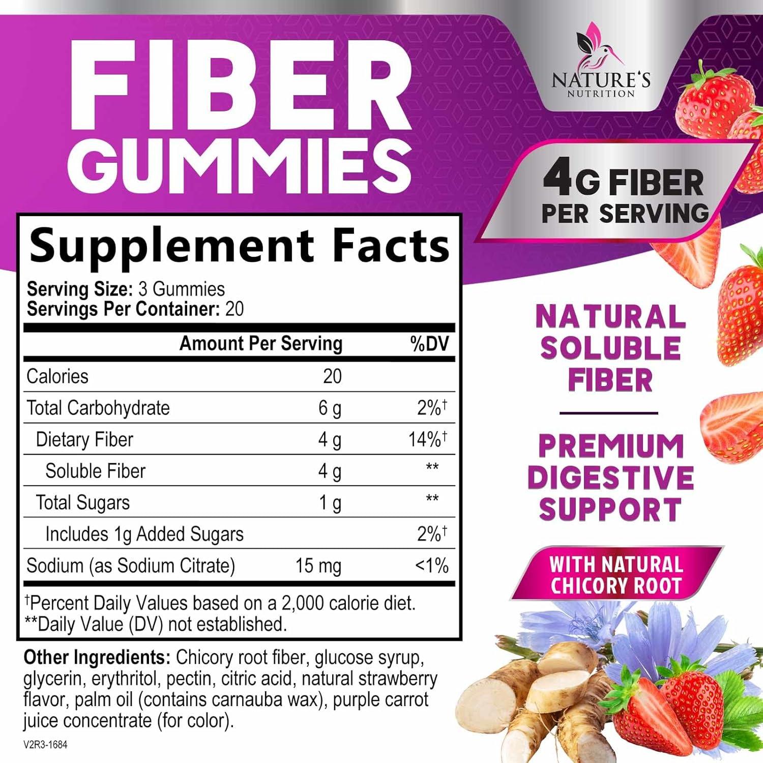 Gomitas de Fibra 4g Nature's Nutrition - Suplemento Digestivo Vegano 60 Unidades