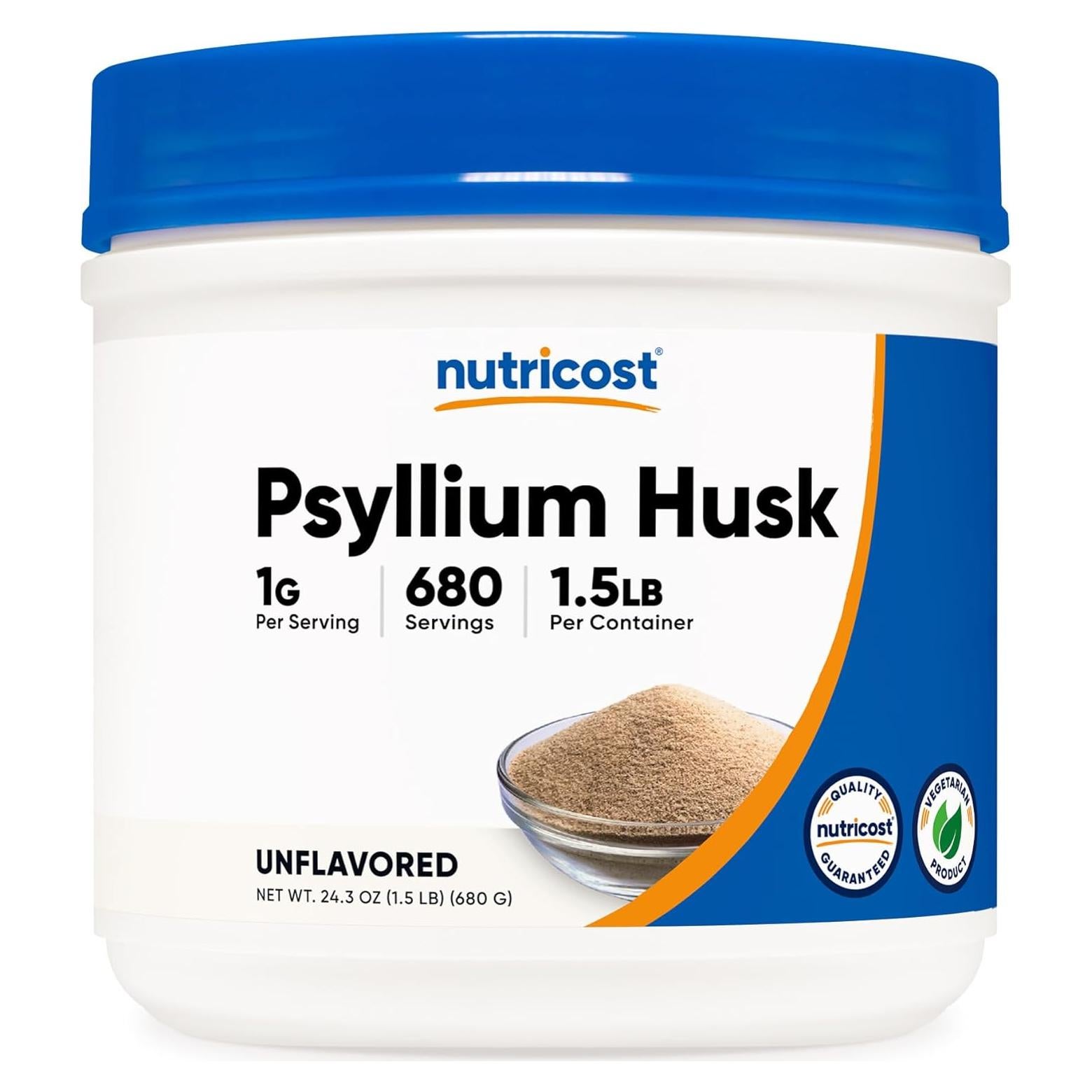 Polvo de cáscara de psyllium Nutricost 680g - Sin OGM, Sin gluten