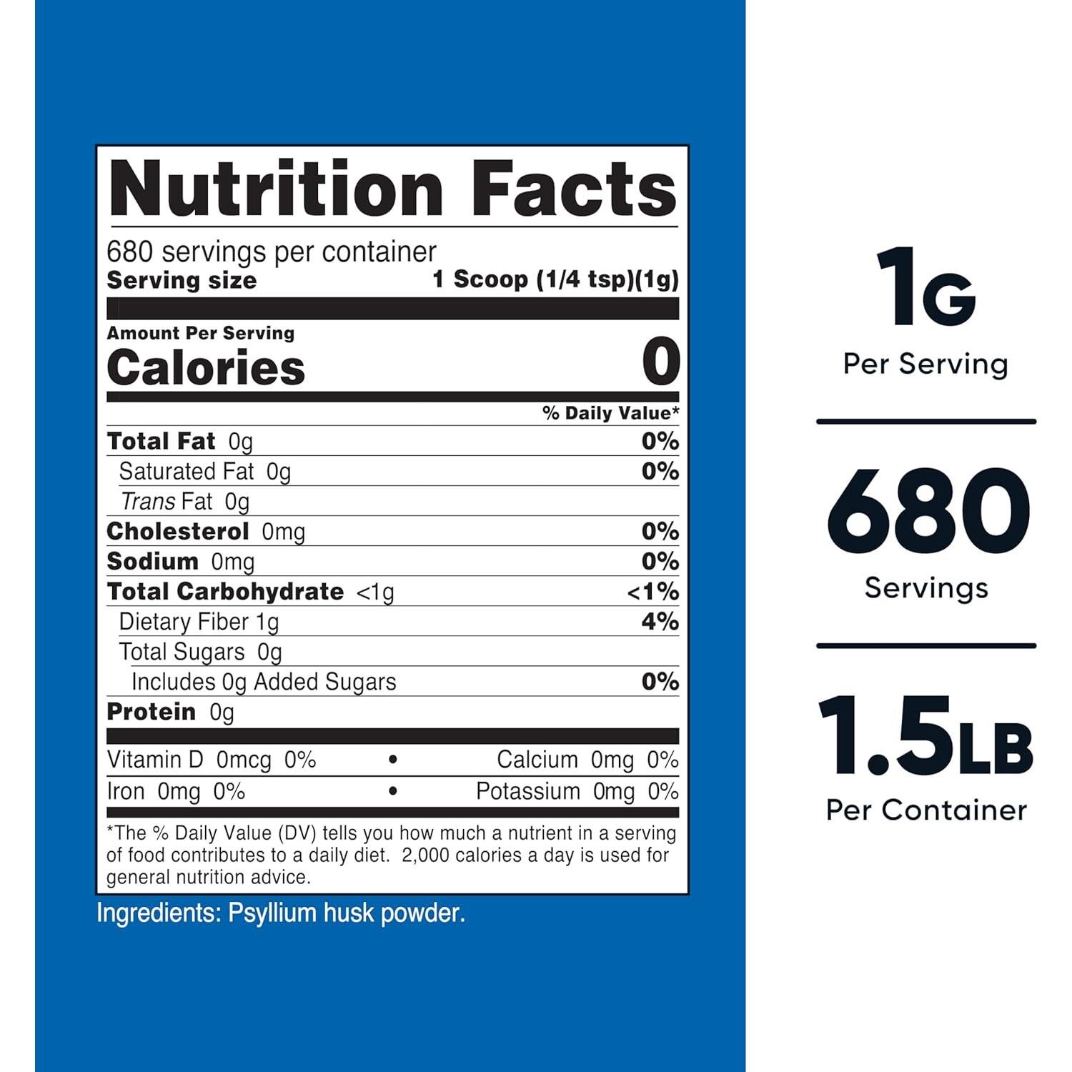 Polvo de cáscara de psyllium Nutricost 680g - Sin OGM, Sin gluten