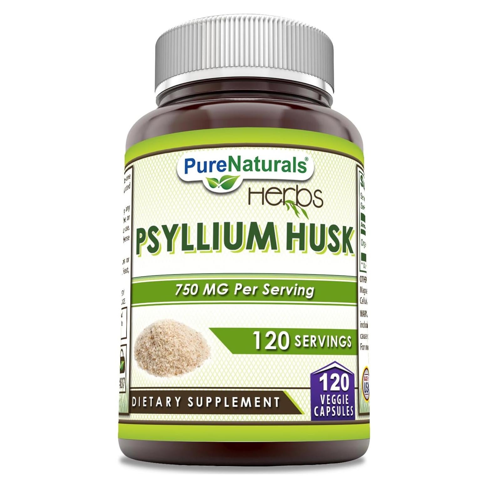Suplemento de Cáscara de Psyllium Pure Naturals 750 Mg 120 Cápsulas