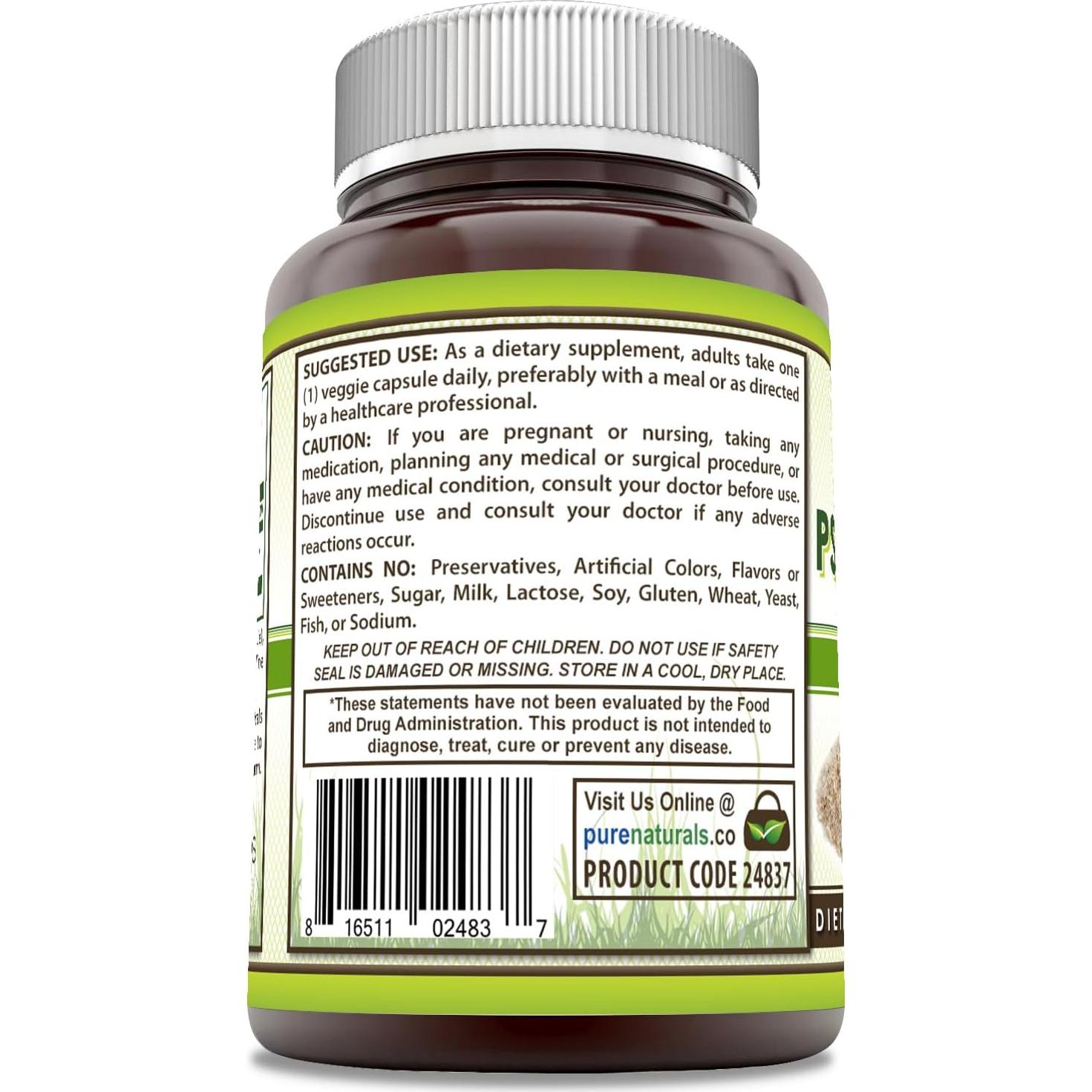 Suplemento de Cáscara de Psyllium Pure Naturals 750 Mg 120 Cápsulas