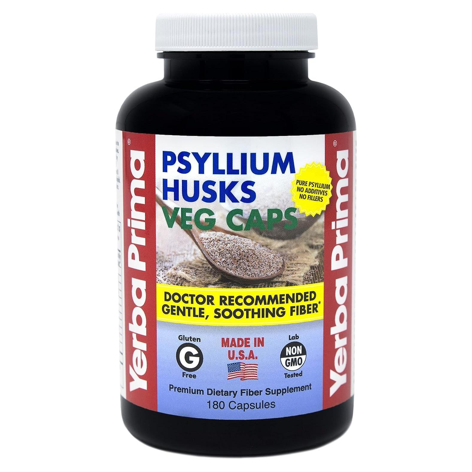 Cápsulas Veganas de Cáscaras de Psyllium Yerba Prima - 180 Unidades