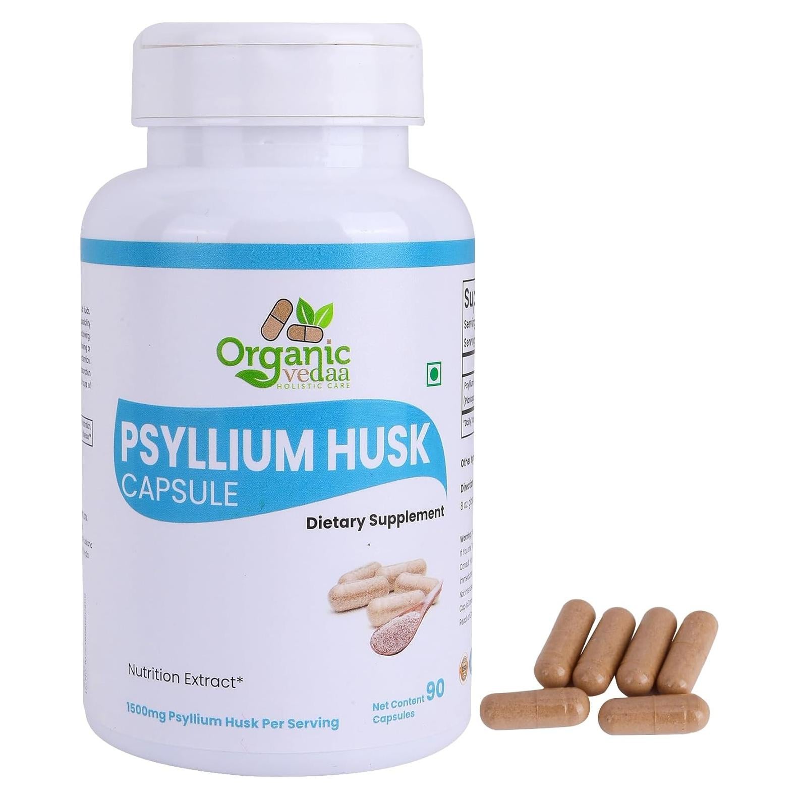 Cápsulas de Psyllium 1500mg Organic Vedaa - Suplemento de Fibra