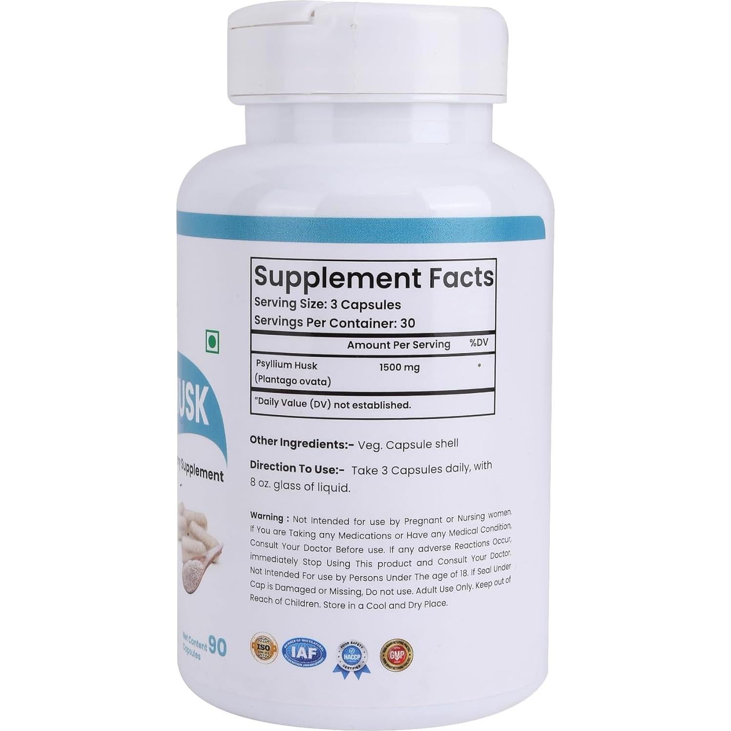 Cápsulas de Psyllium 1500mg Organic Vedaa - Suplemento de Fibra