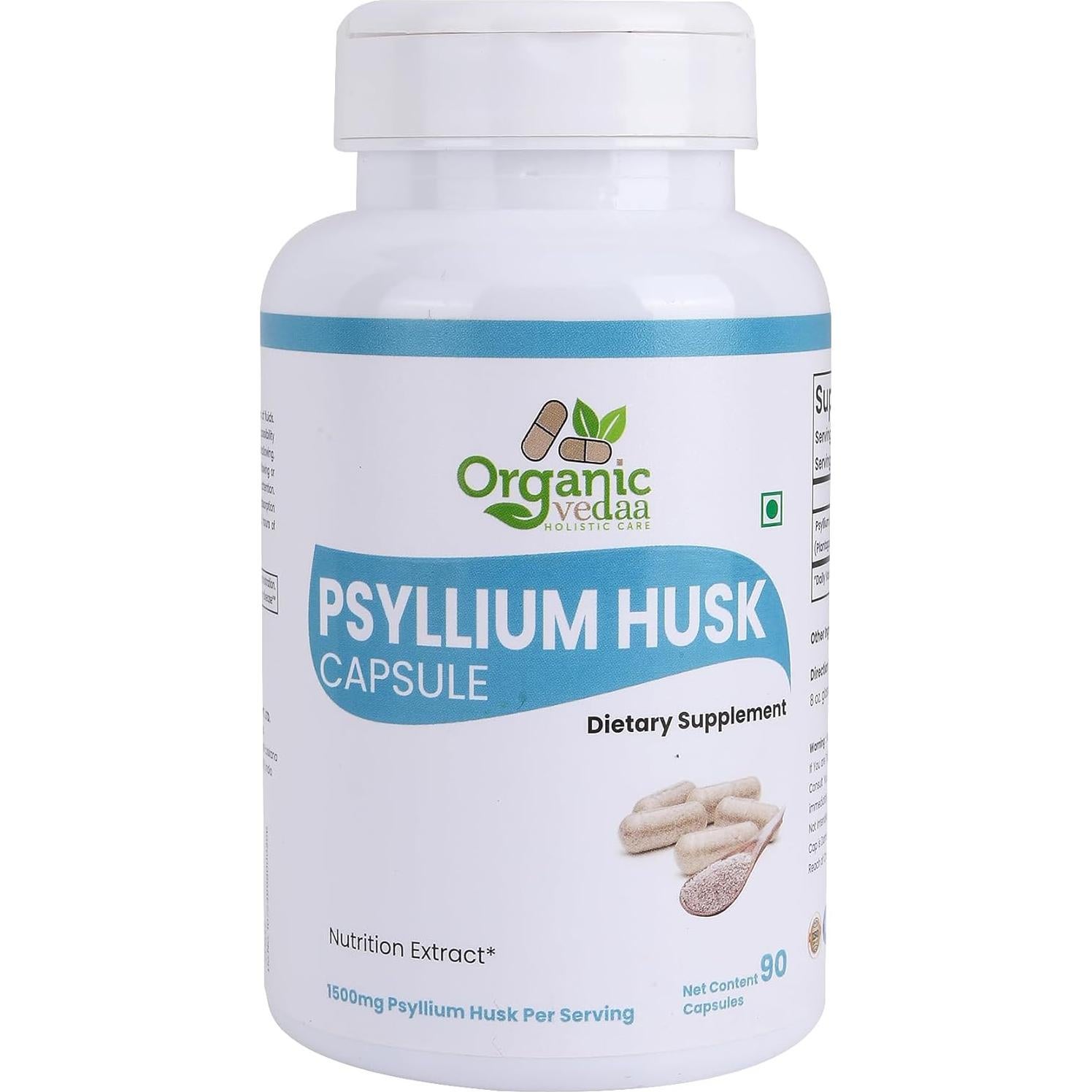 Cápsulas de Psyllium 1500mg Organic Vedaa - Suplemento de Fibra