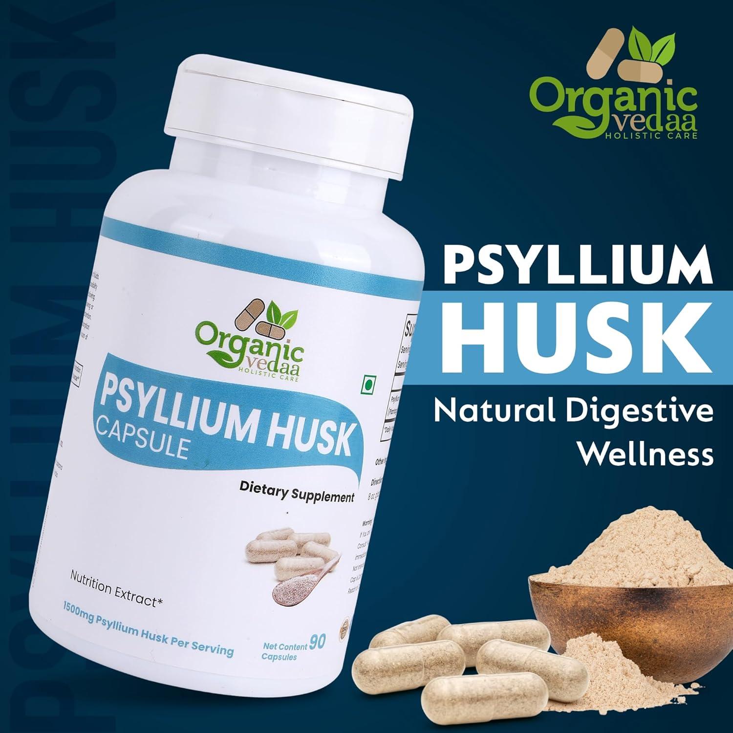 Cápsulas de Psyllium 1500mg Organic Vedaa - Suplemento de Fibra