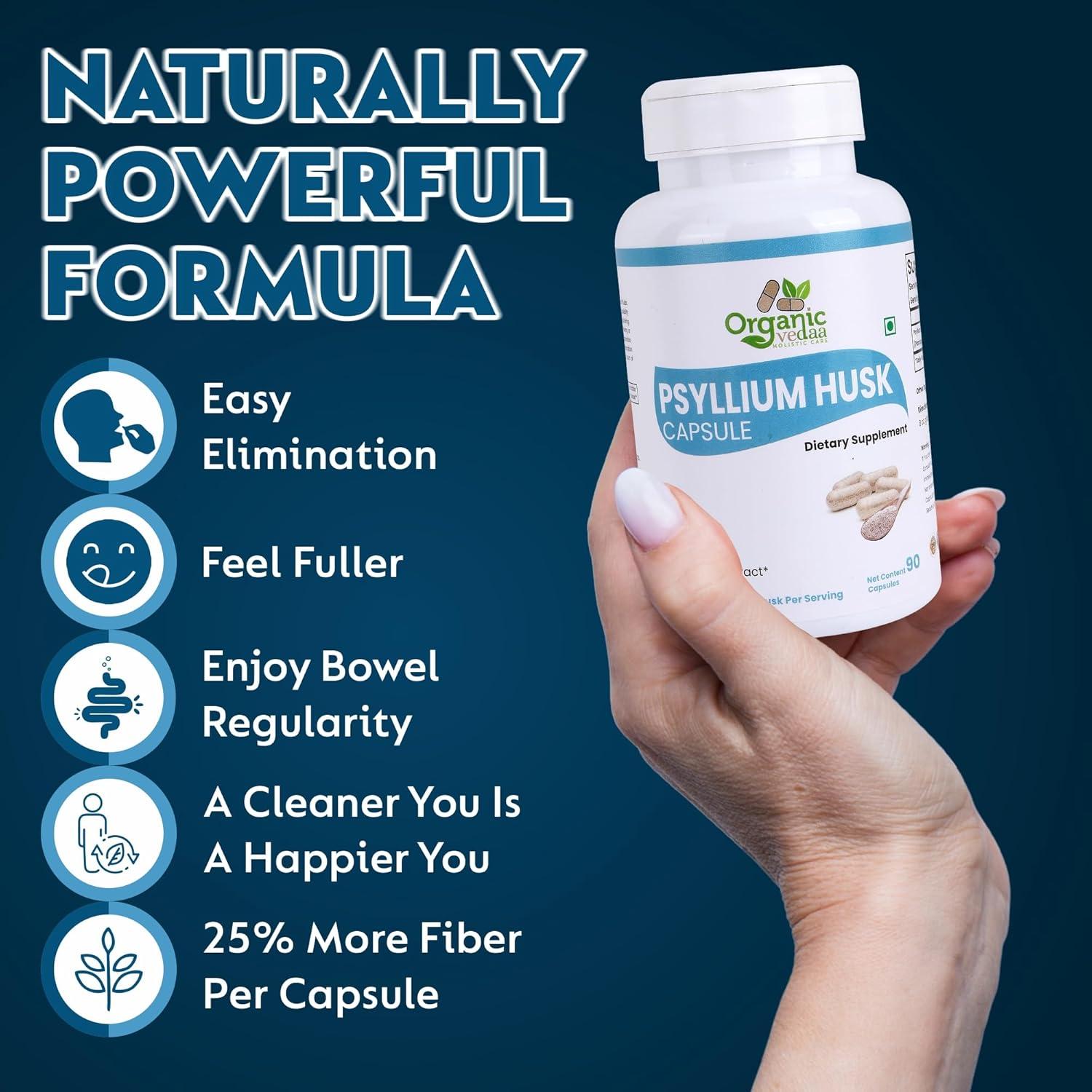 Cápsulas de Psyllium 1500mg Organic Vedaa - Suplemento de Fibra