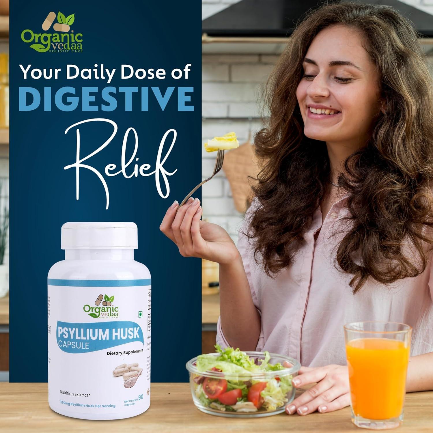 Cápsulas de Psyllium 1500mg Organic Vedaa - Suplemento de Fibra