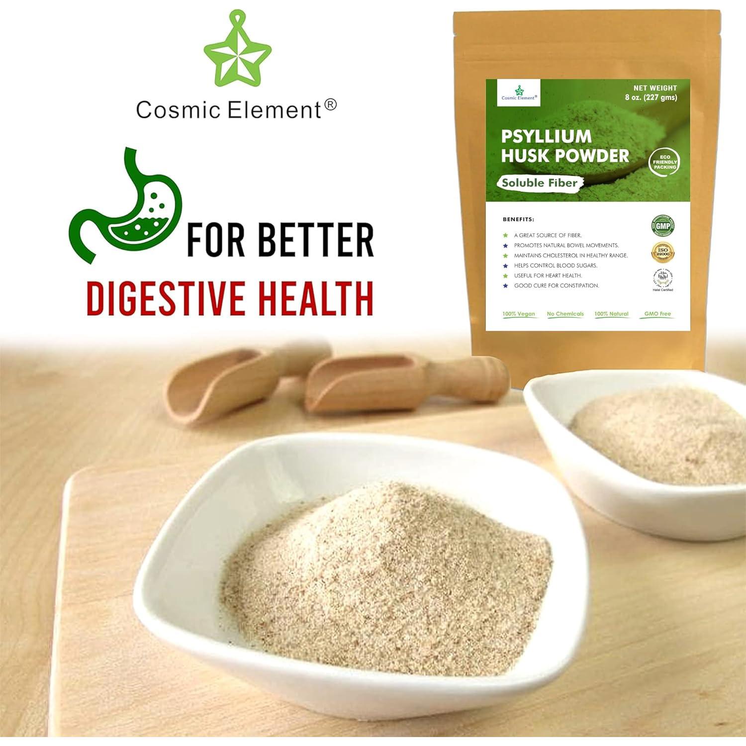 Polvo de Cáscara de Psyllium Orgánico Elemento Cósmico 226.8 g