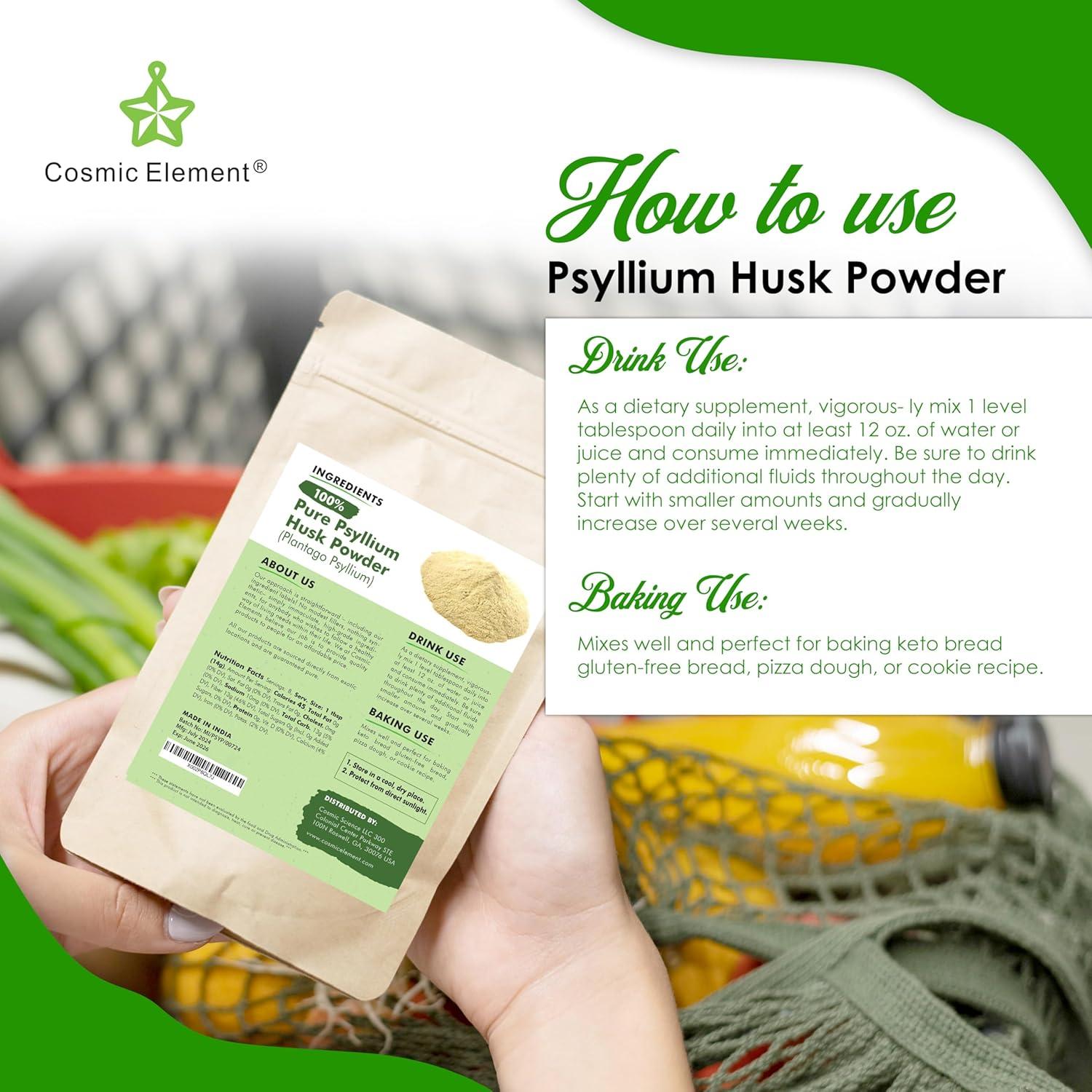 Polvo de Cáscara de Psyllium Orgánico Elemento Cósmico 226.8 g