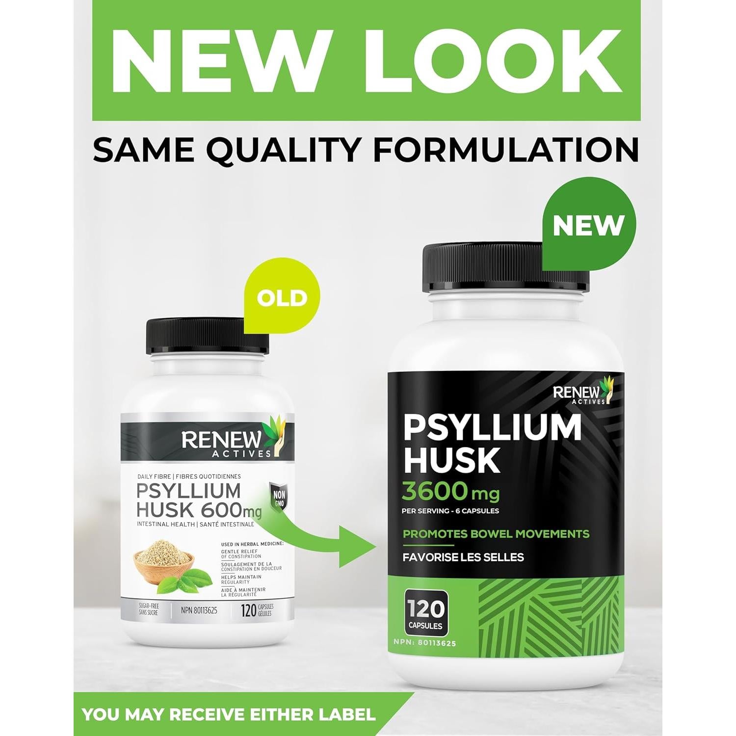 Cápsulas de Psyllium Renew Actives 1200MG - 120 Unidades