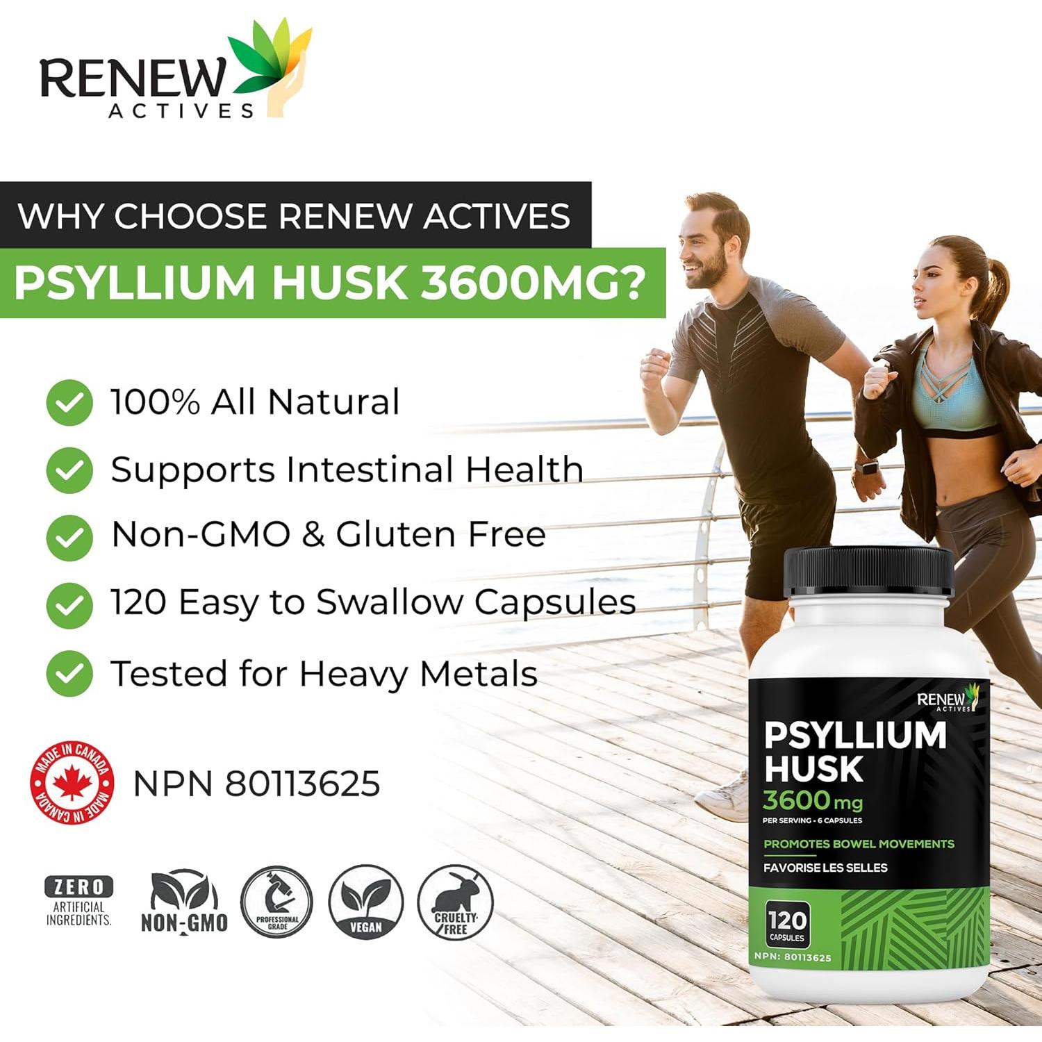 Cápsulas de Psyllium Renew Actives 1200MG - 120 Unidades