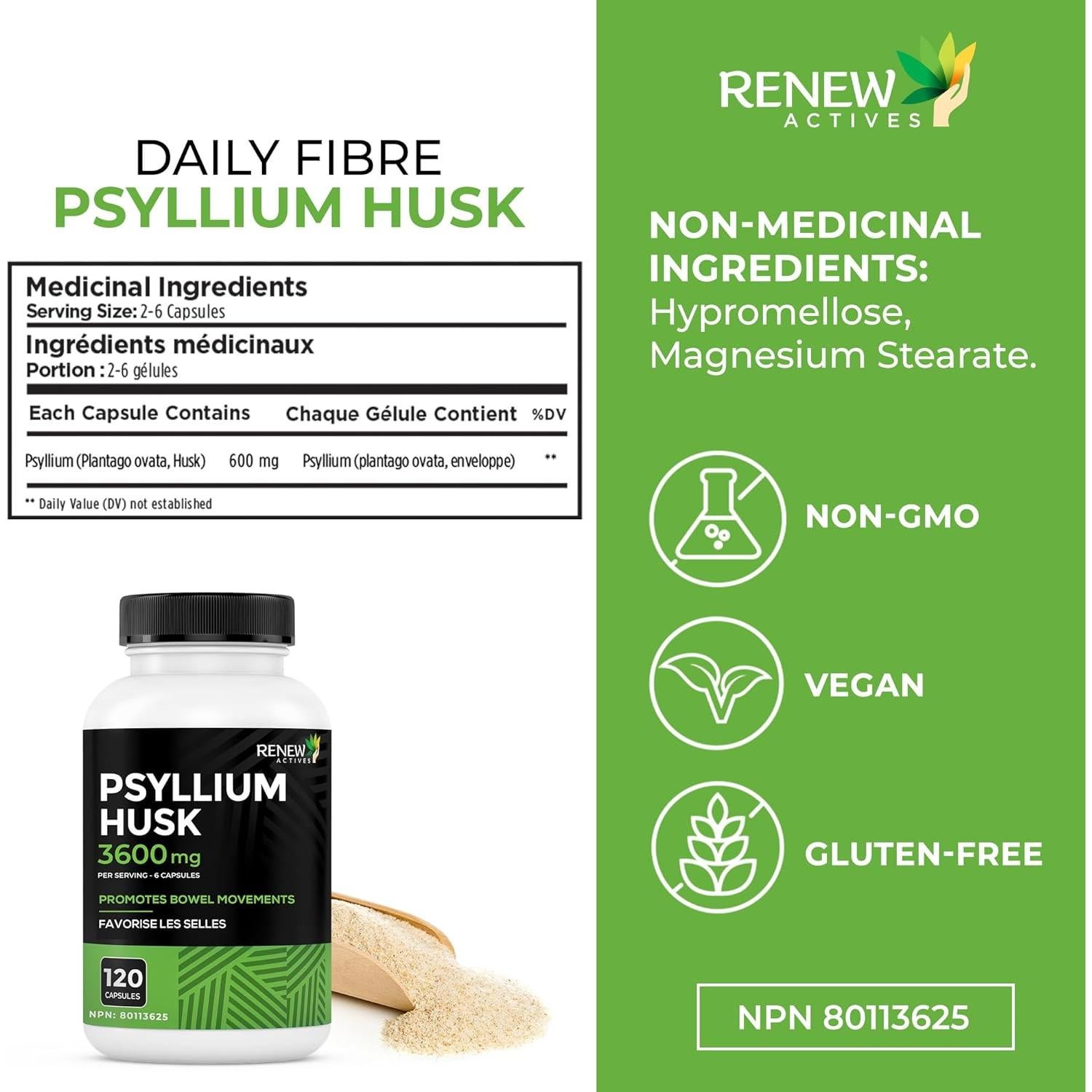 Cápsulas de Psyllium Renew Actives 1200MG - 120 Unidades
