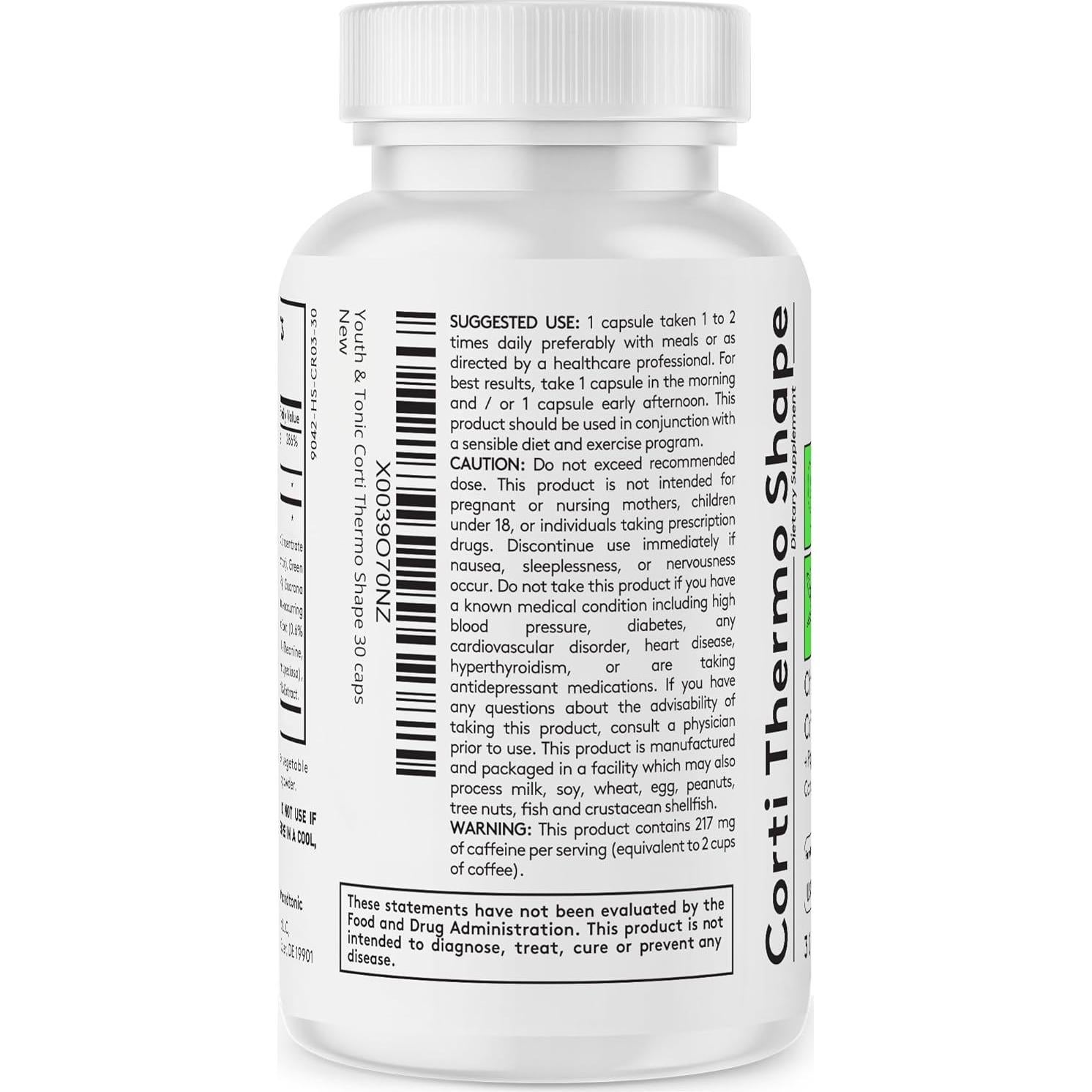 Suplemento Termogénico Youth & Tonic 30 Cápsulas Energía y Metabolismo