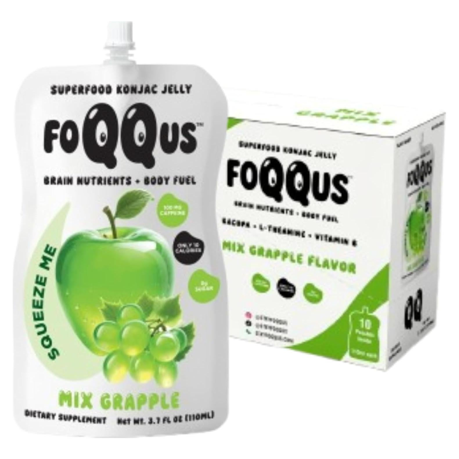 Gelatina Konjac FOQQUS de Uva Verde y Manzana - 10 Bolsitas
