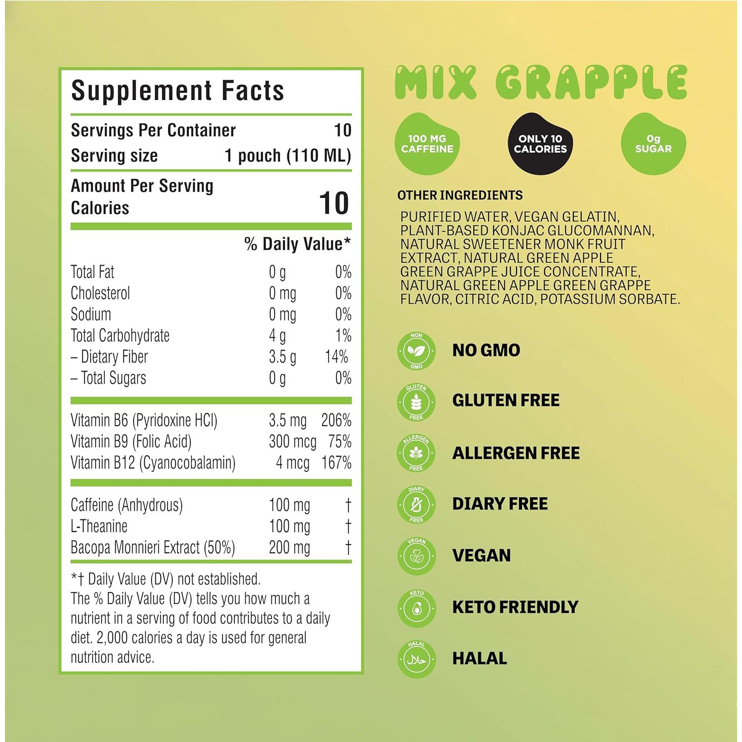 Gelatina Konjac FOQQUS de Uva Verde y Manzana - 10 Bolsitas