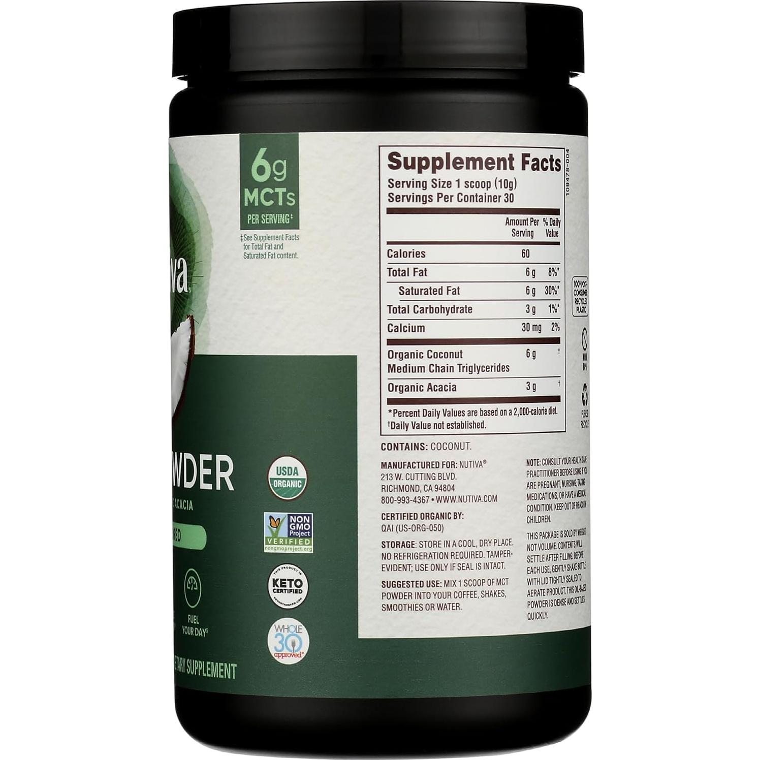 Nutiva Polvo de MCT Orgánico Clásico 300 g - Keto y Vegano