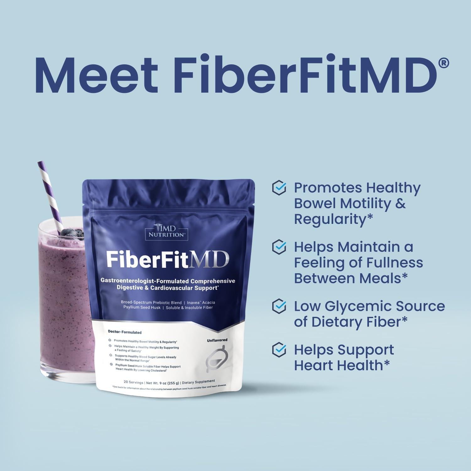 Suplemento de Fibra 1MD Nutrition FiberFitMD - 30 días