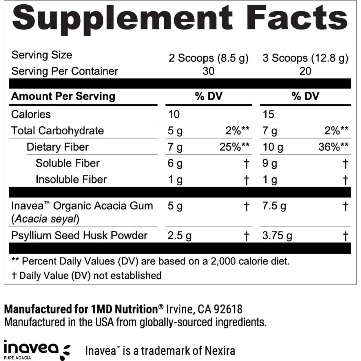 Suplemento de Fibra 1MD Nutrition FiberFitMD - 30 días