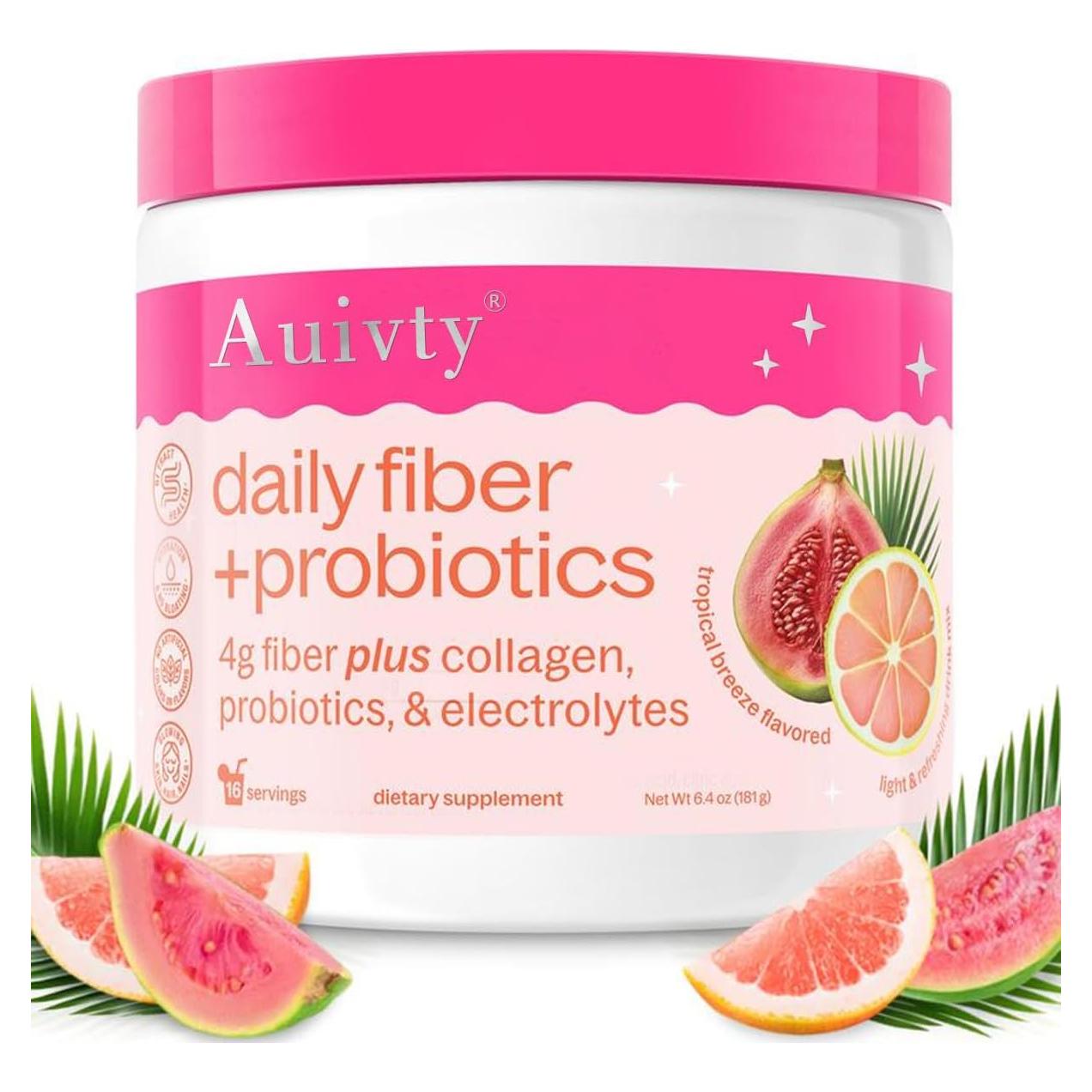 Polvo de Fibra Diaria Auivty con Probioticos y Colageno 16 Porciones