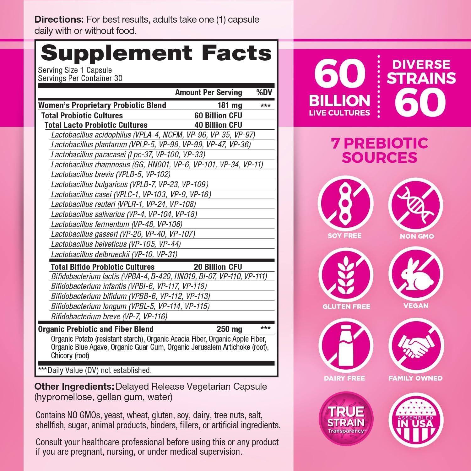 Probiotico Diario para Mujeres Flora Vital 60 Mil Millones CFU