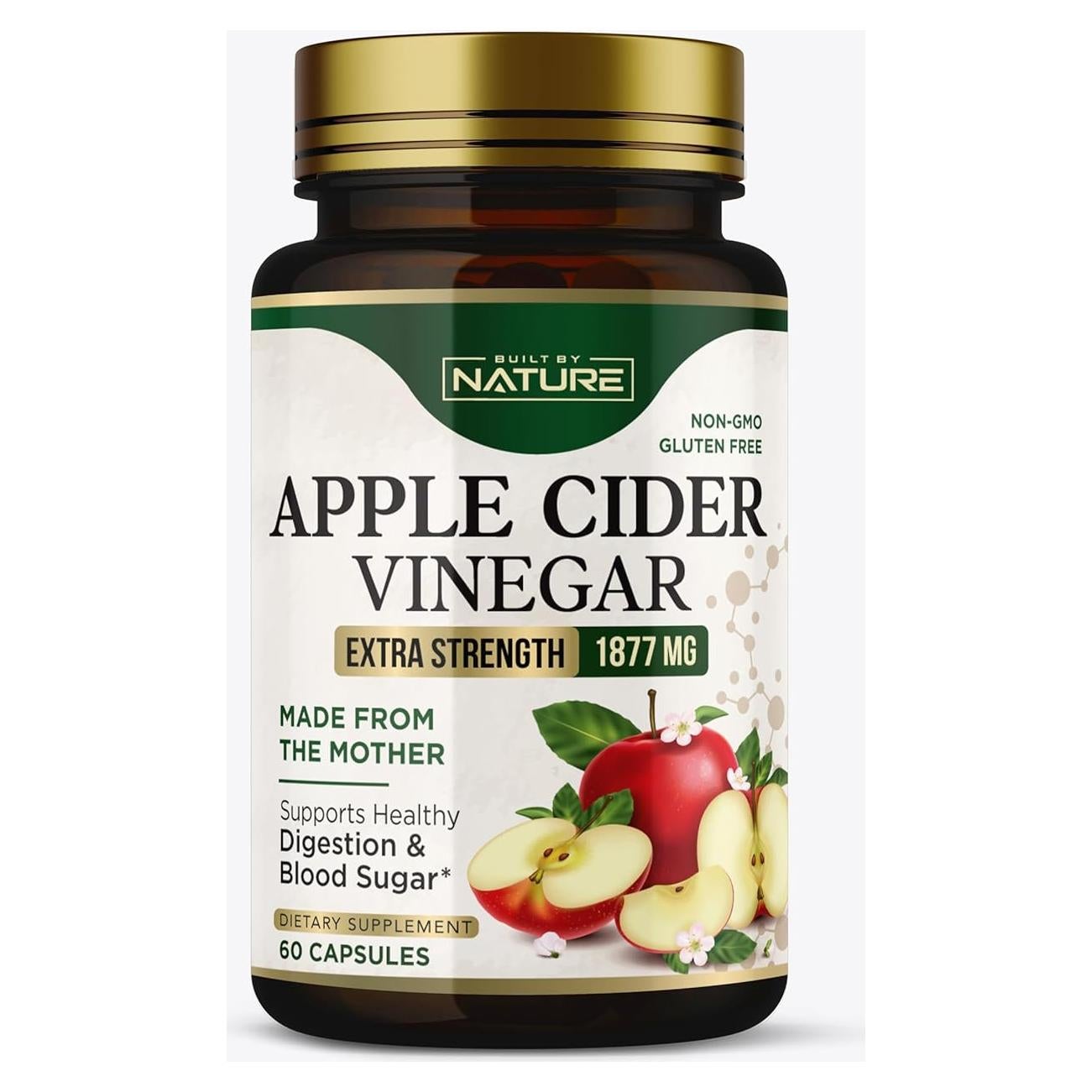 Cápsulas de Vinagre de Sidra de Manzana Built By Nature 1877mg con Vitamina D y Zinc - 60 Pastillas