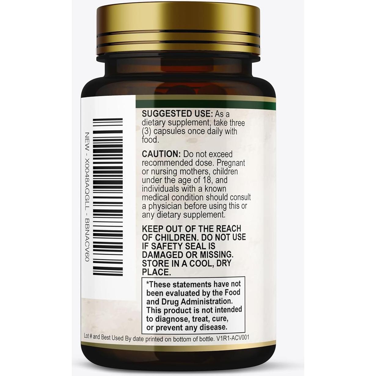 Cápsulas de Vinagre de Sidra de Manzana Built By Nature 1877mg con Vitamina D y Zinc - 60 Pastillas