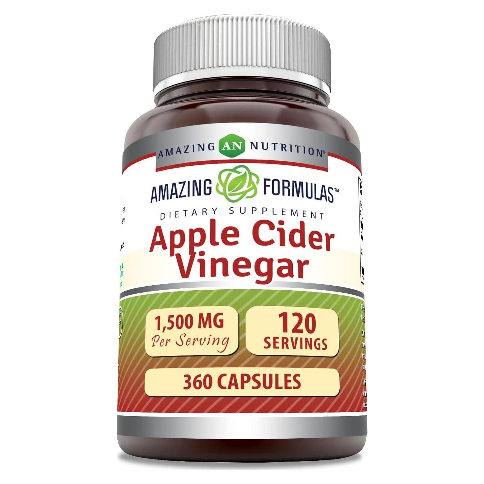 Suplemento de Vinagre de Sidra de Manzana Amazing Formulas 1500 mg - 360 Cápsulas